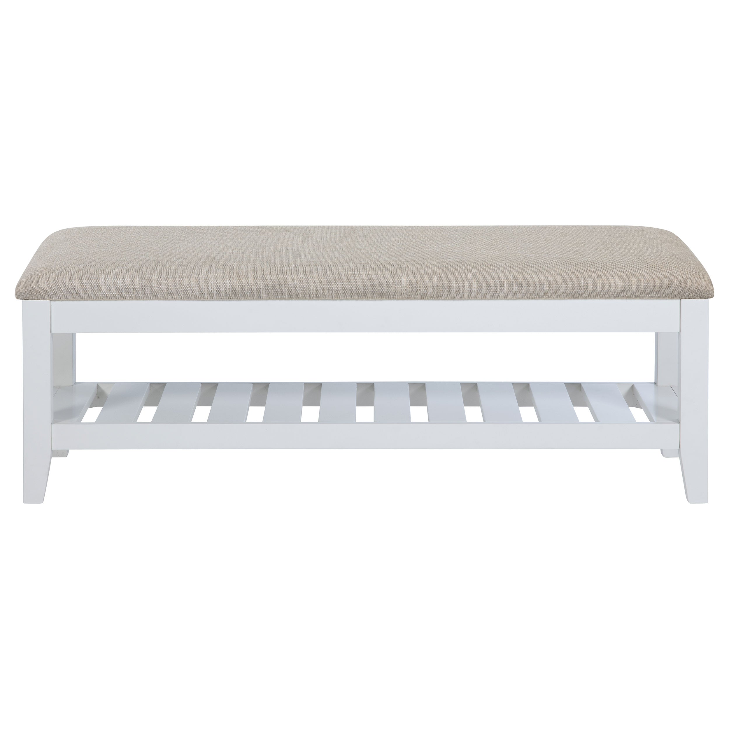 Bexhill Upholstered Rectangular Bench with Shelf White-