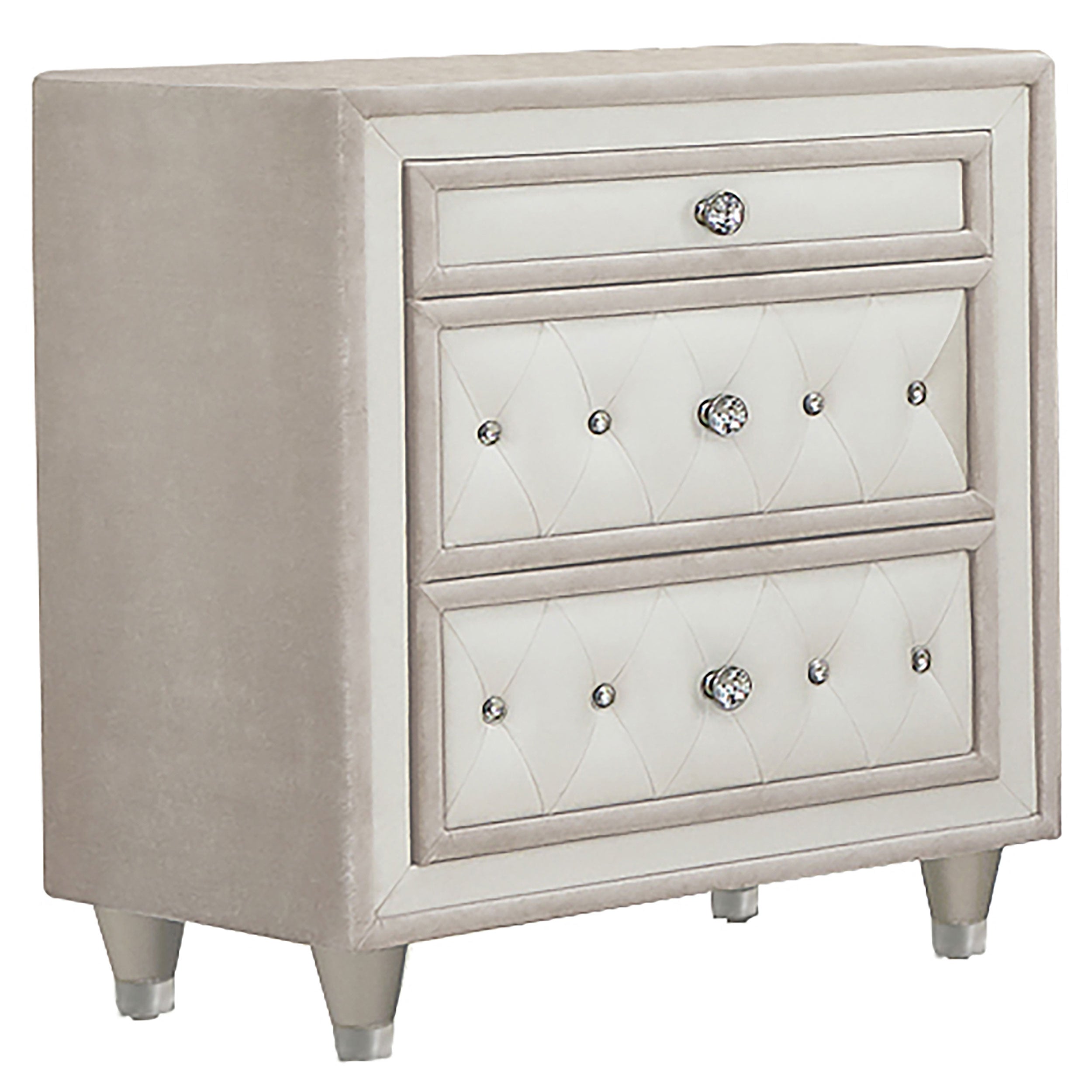 Antonella Upholstered 3-drawer Nightstand Ivory and Camel-CoasterElevations