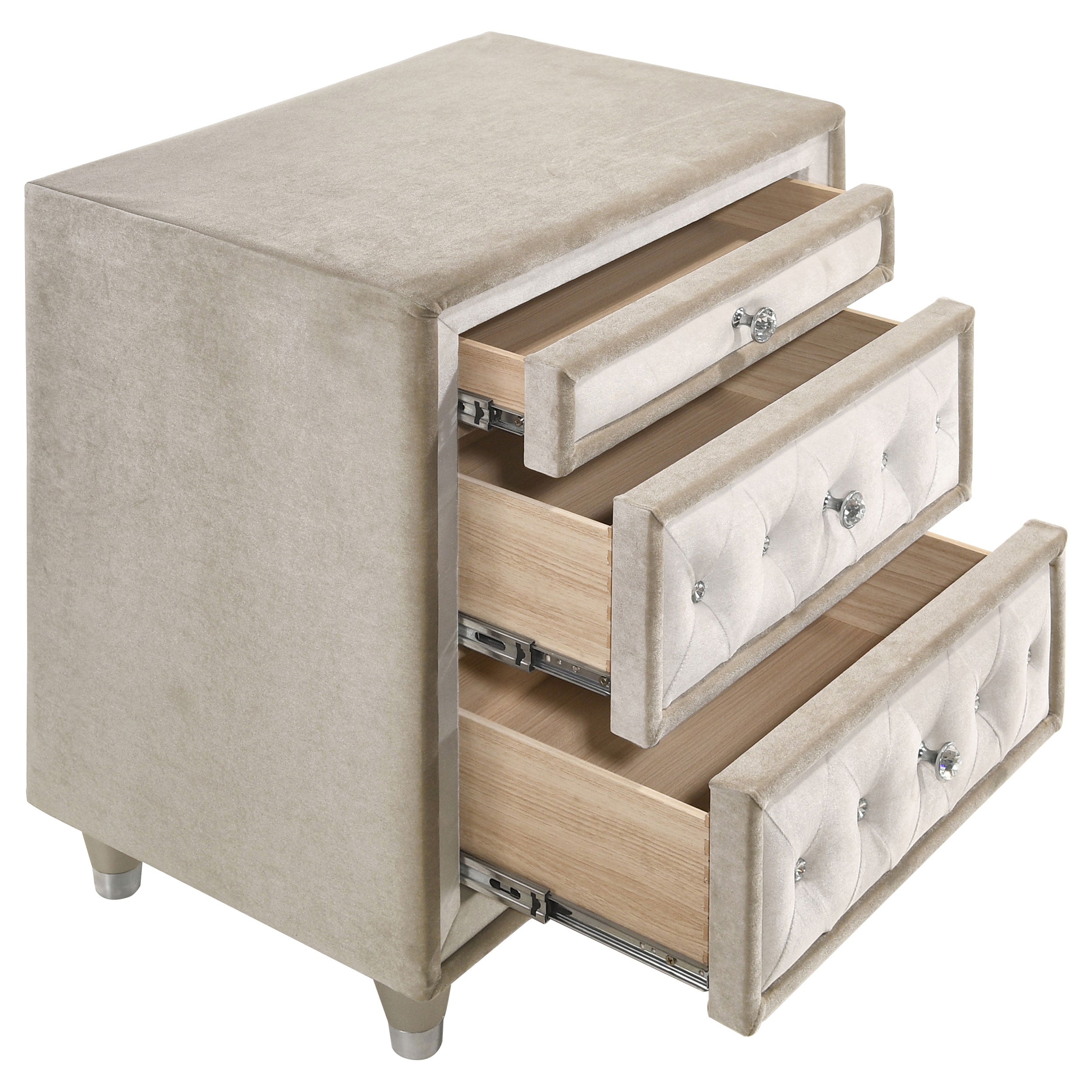 Antonella Upholstered 3-drawer Nightstand Ivory and Camel-CoasterElevations