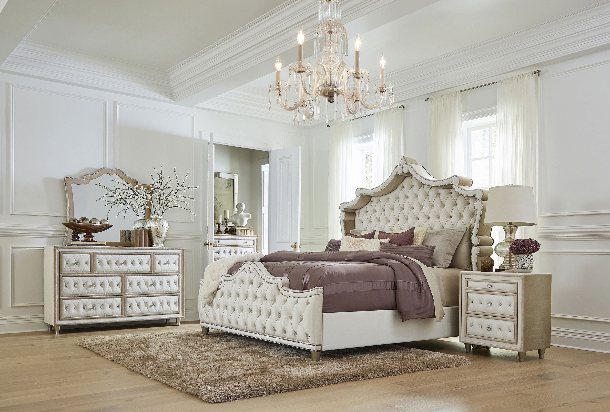 Antonella Upholstered 3-drawer Nightstand Ivory and Camel-CoasterElevations