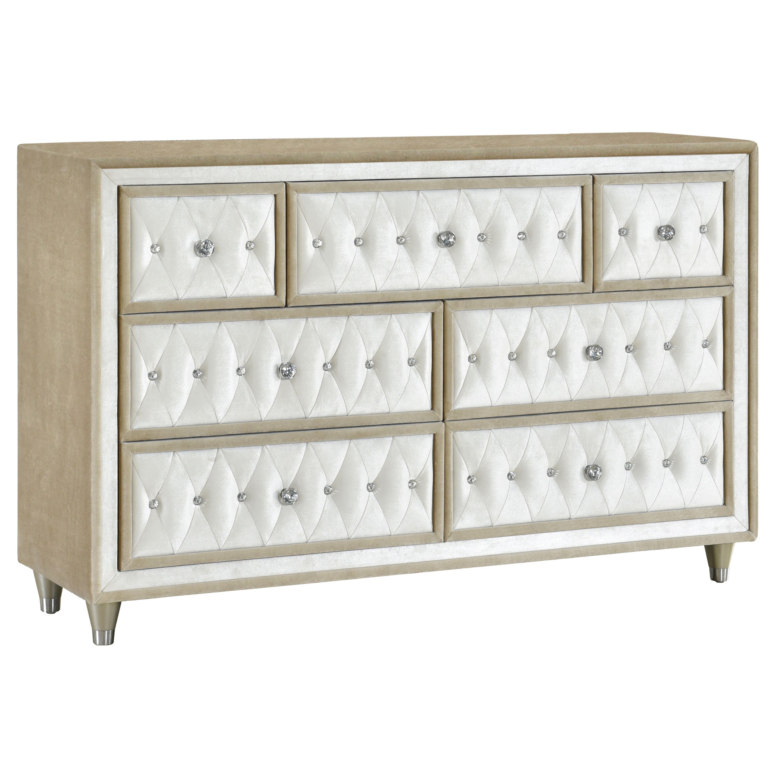 Antonella 7-drawer Upholstered Dresser Ivory and Camel-CoasterElevations
