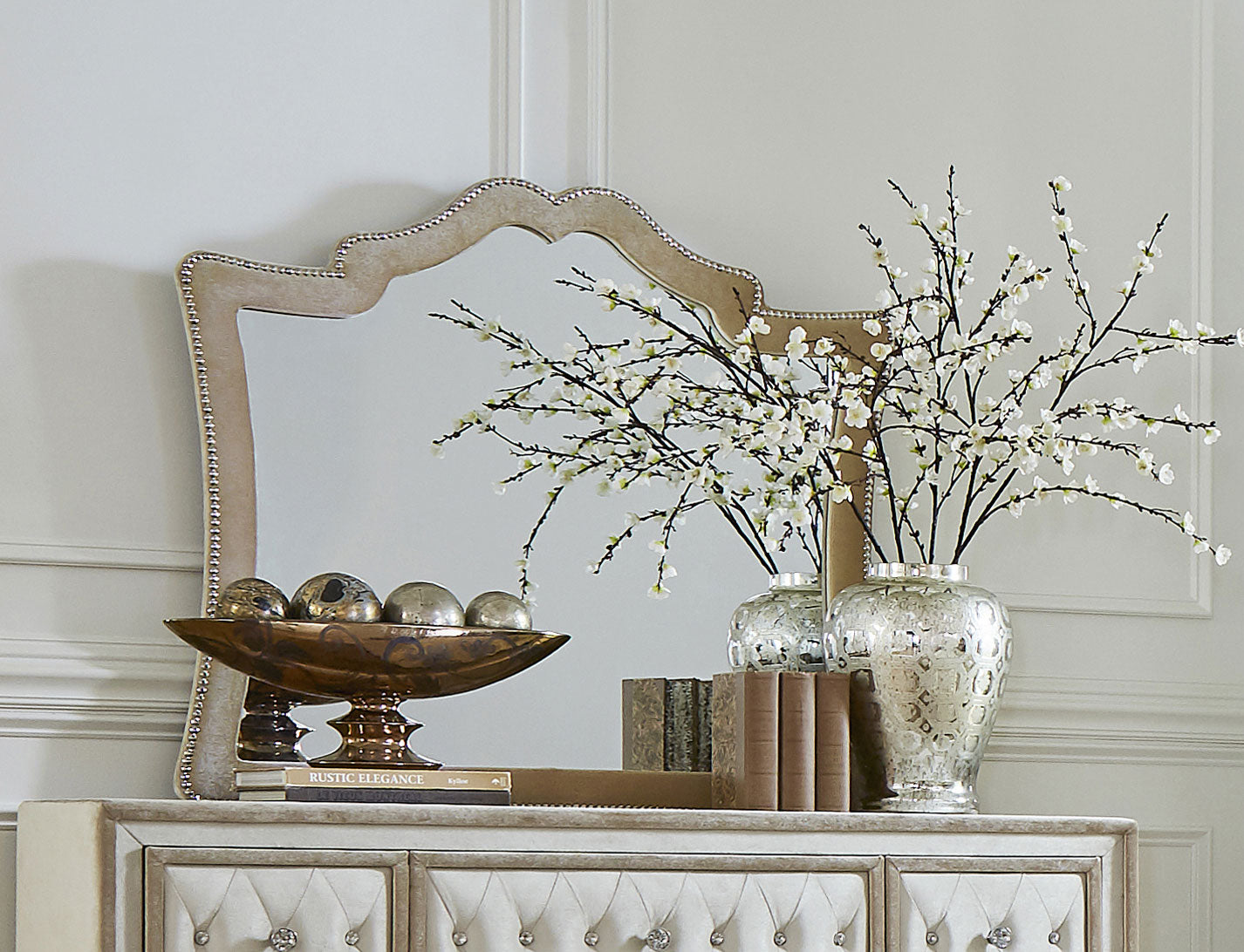 Antonella Upholstered Dresser Mirror Camel-CoasterElevations
