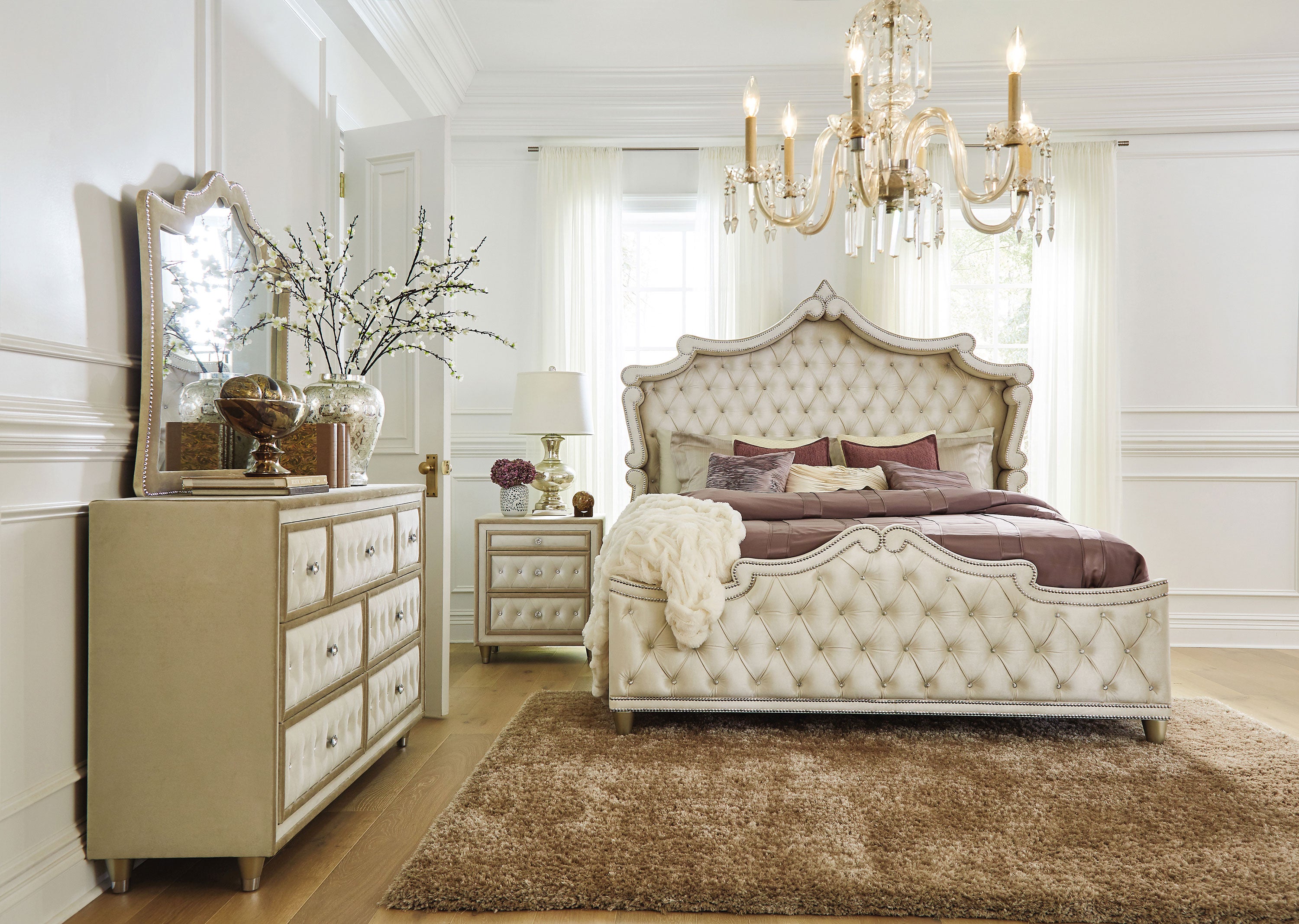 Antonella Upholstered Dresser Mirror Camel-CoasterElevations
