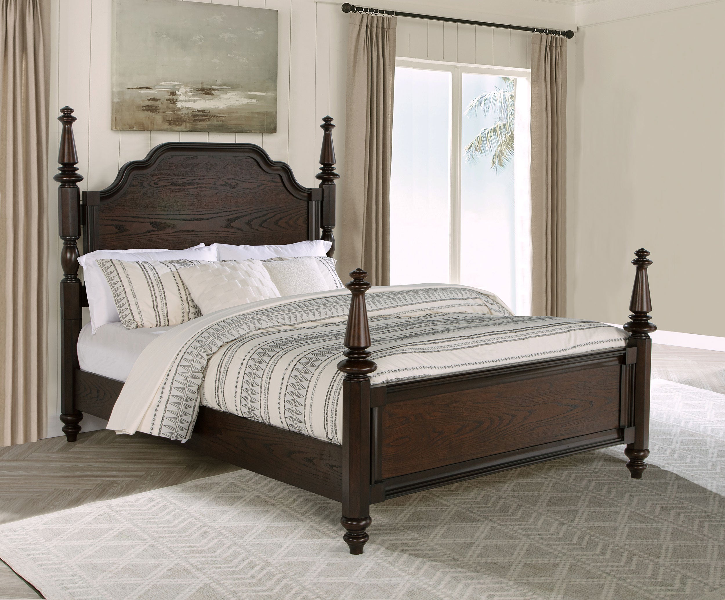 Andover 63-inch Four Poster Queen Bed Dark Oak-