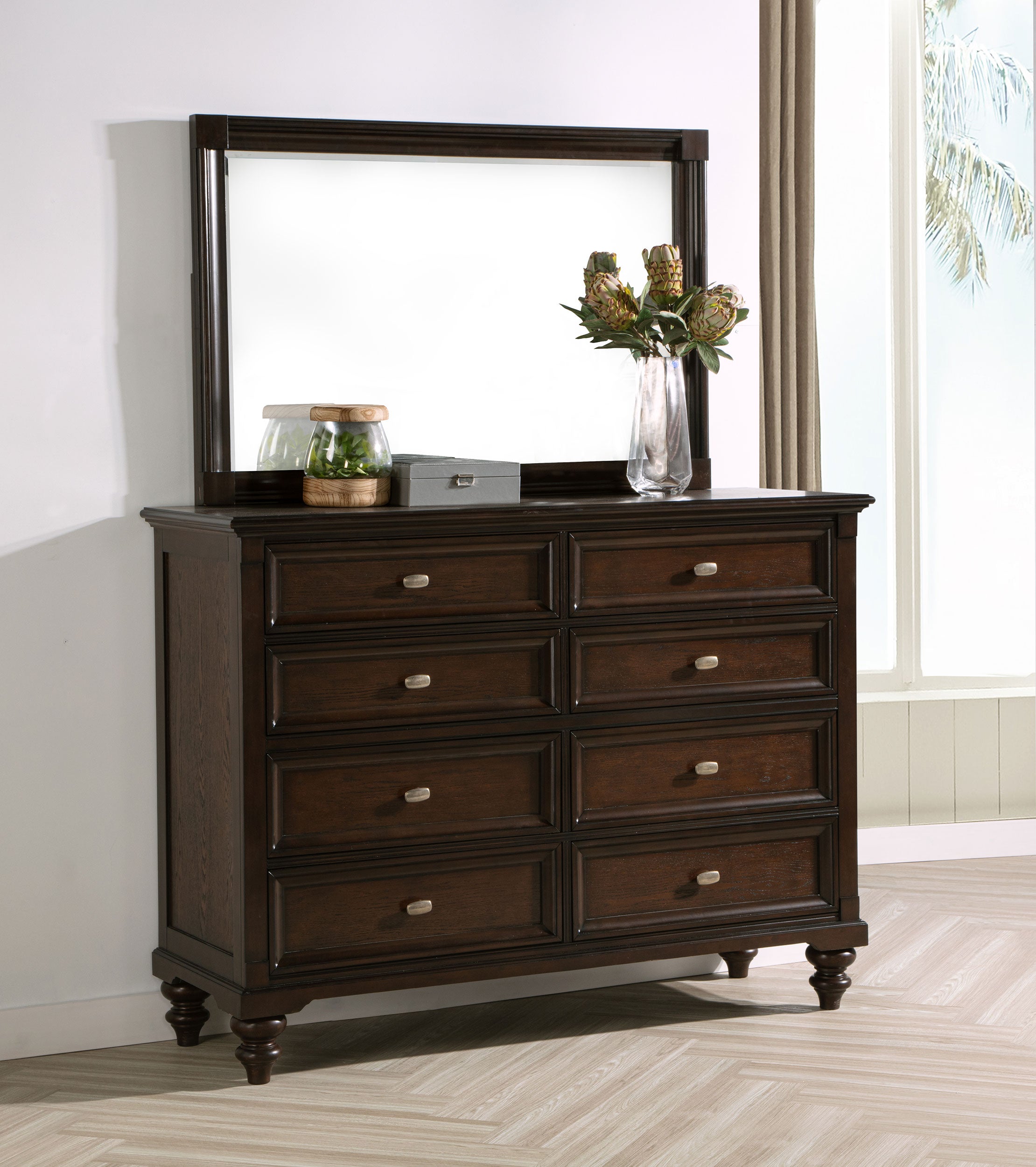 Andover 8-drawer Dresser and Mirror Dark Oak-