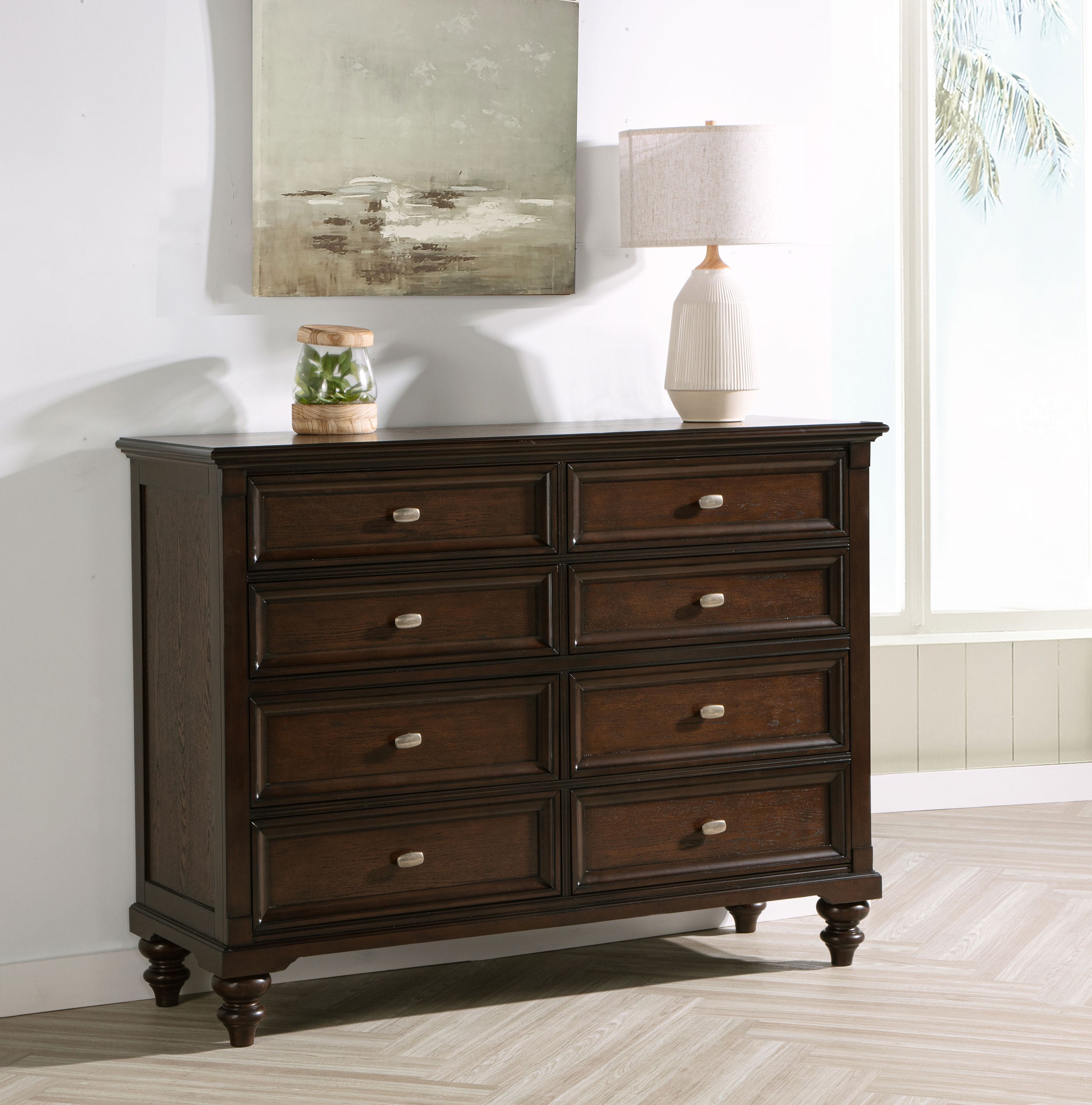 Andover 8-drawer Dresser Cabinet Dark Oak-