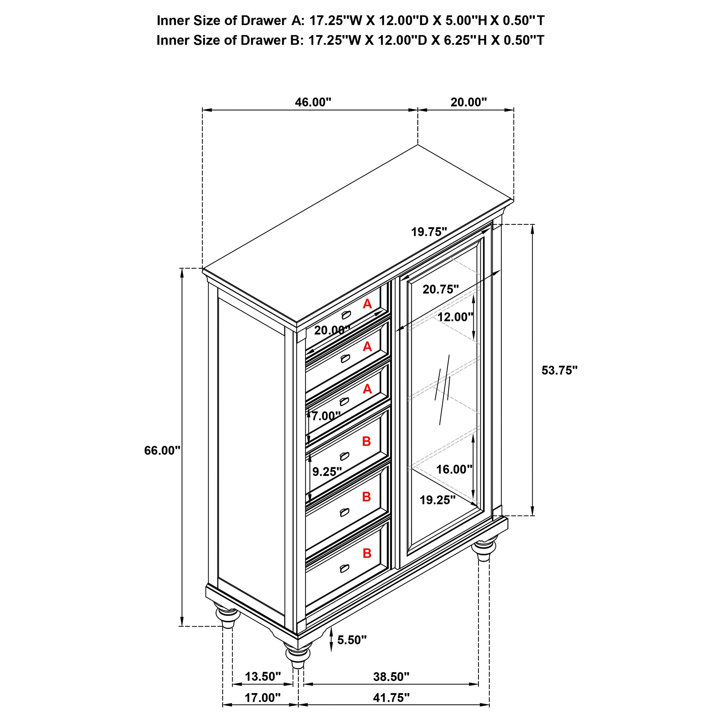 Andover 6-drawer Tempered Glass Door Chest Dark Oak-