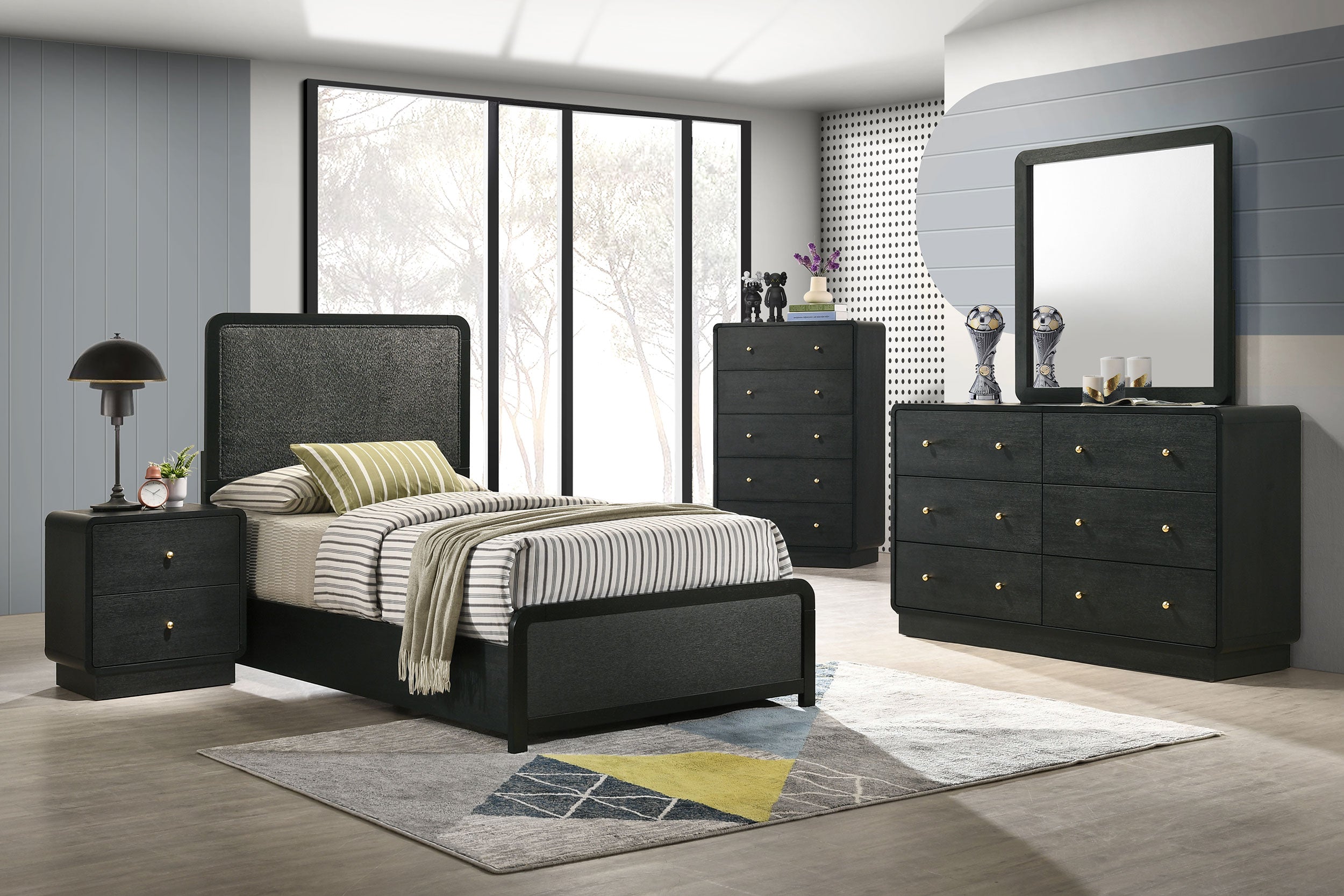 Cavelle 51-inch Upholstered Twin Panel Bed Black-