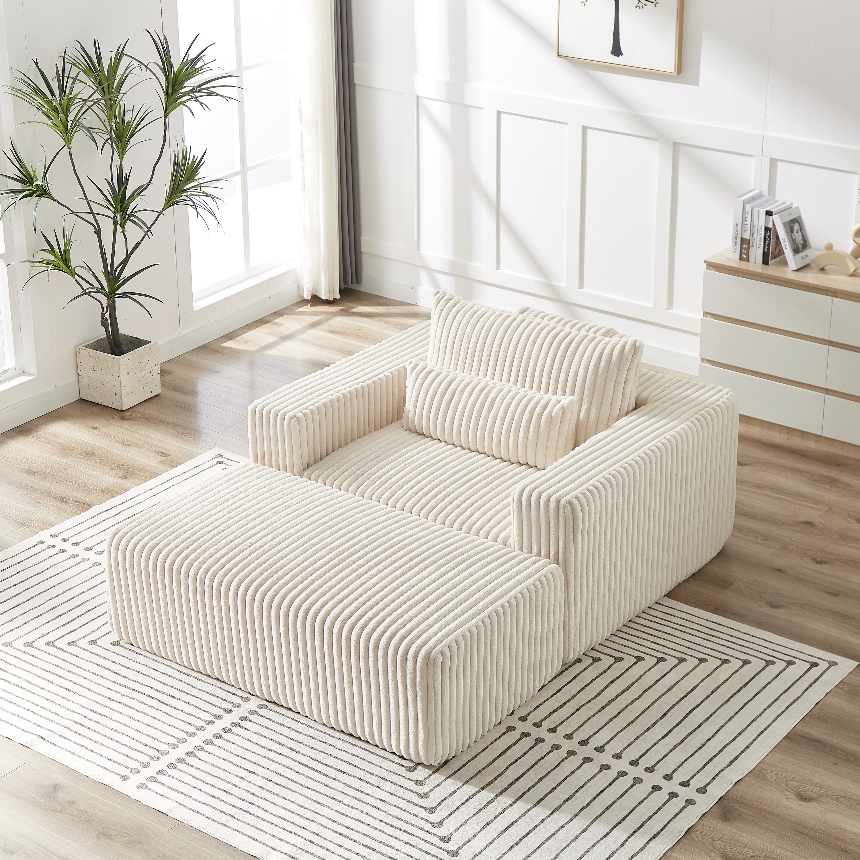 75-Inch Corduroy Sofa Lounge Chair with Removable Footrest