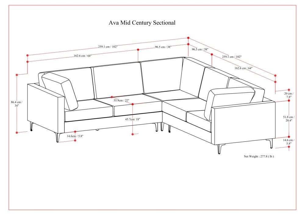 Ava - Mid Century Corner Sectional Sofa Handcrafted - Best Buy Furniture