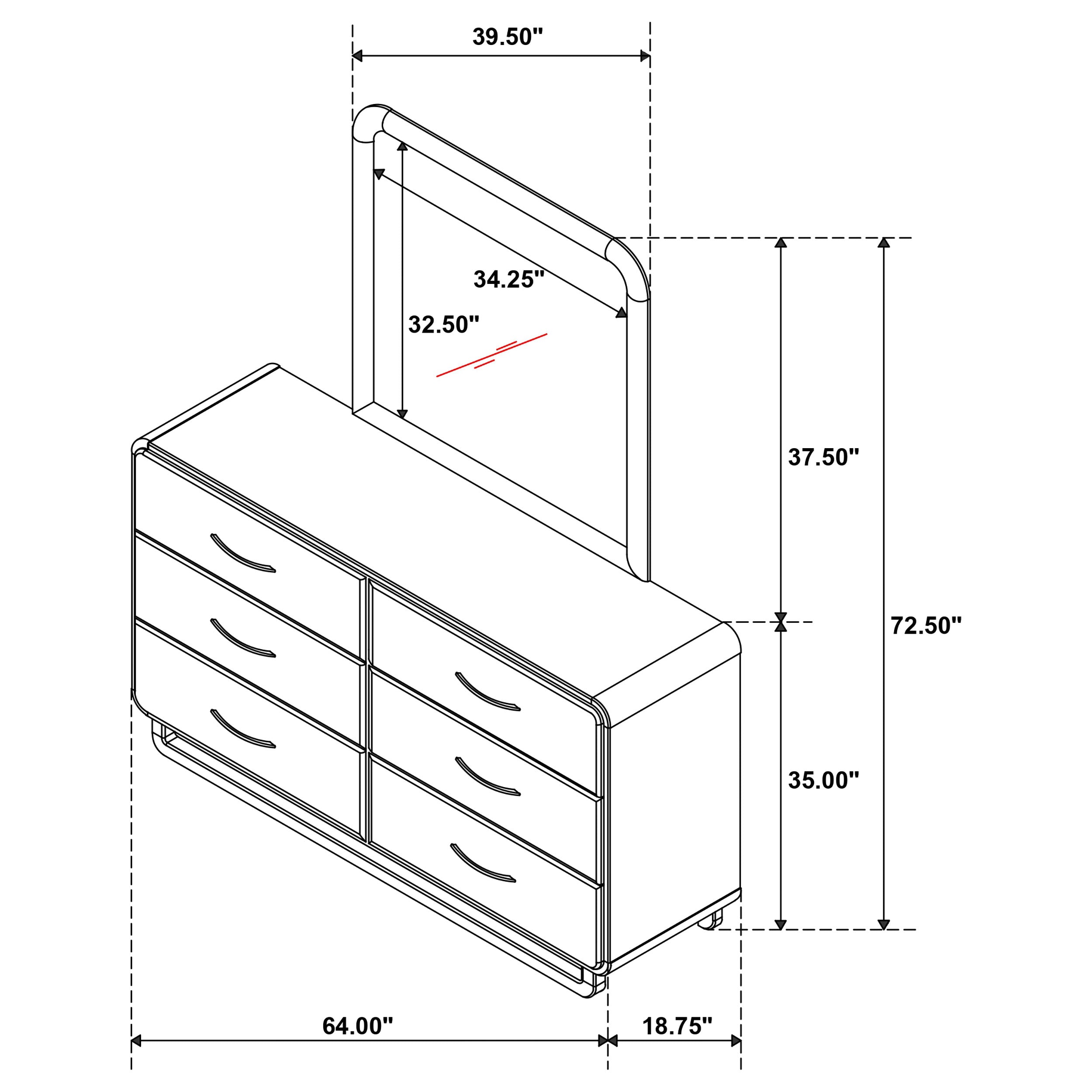 Amsbury 6-drawer Dresser and Mirror Nutmeg-
