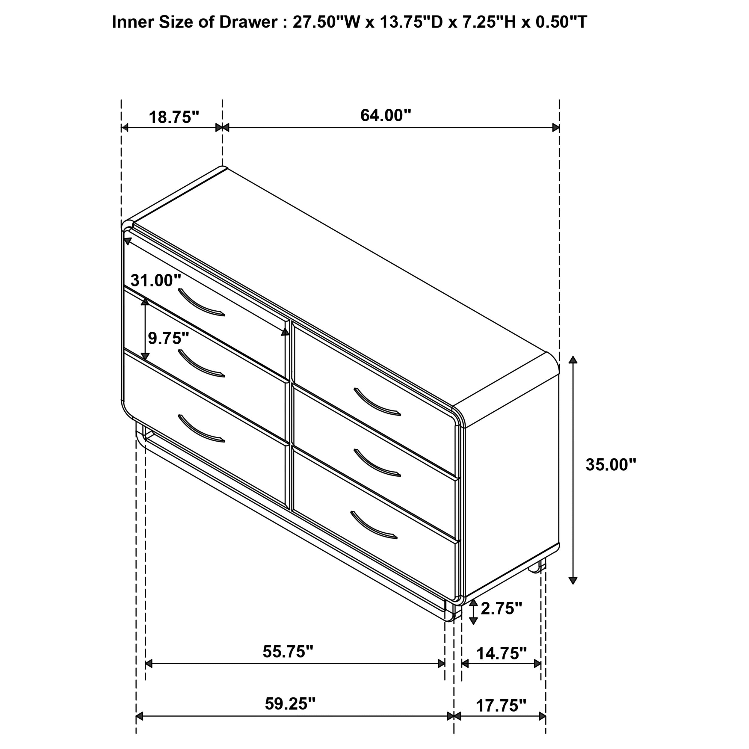 Amsbury 6-drawer Dresser Cabinet Nutmeg-