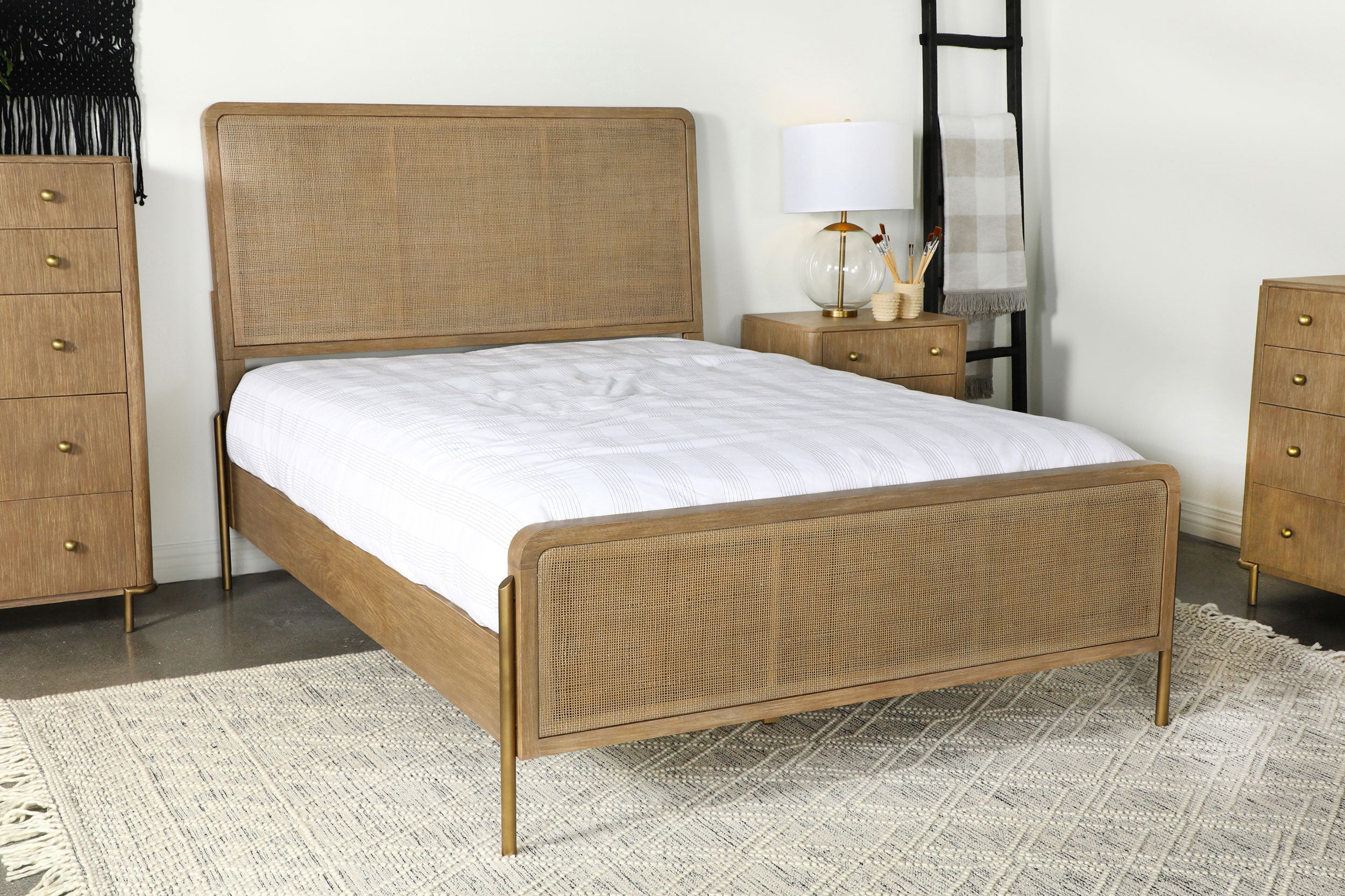 Arini Rattan Queen Panel Bed Sand Wash and Natural Cane-CoasterElevations