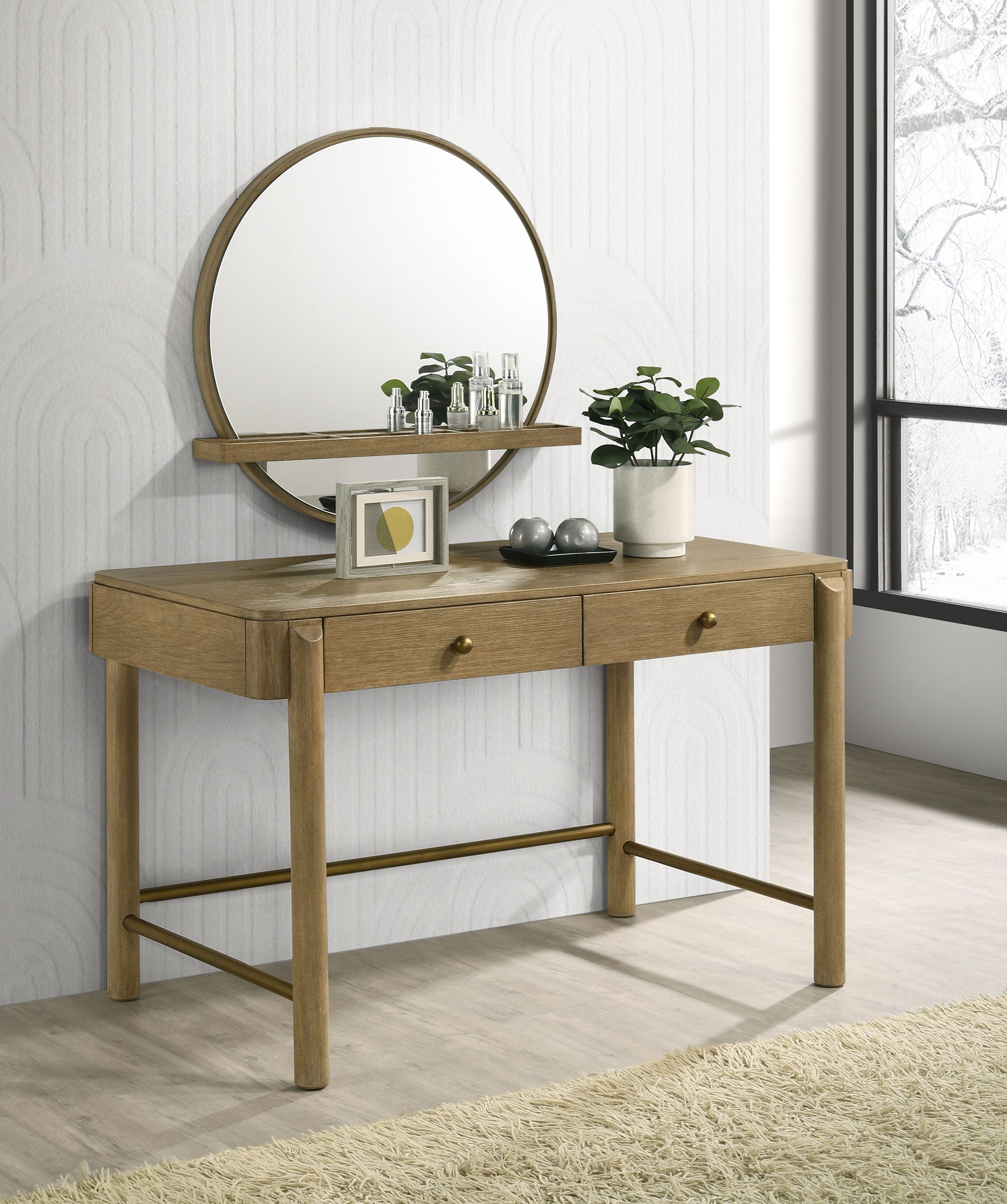 Arini 2-piece Makeup Vanity Table and Mirror Set Sand Wash-