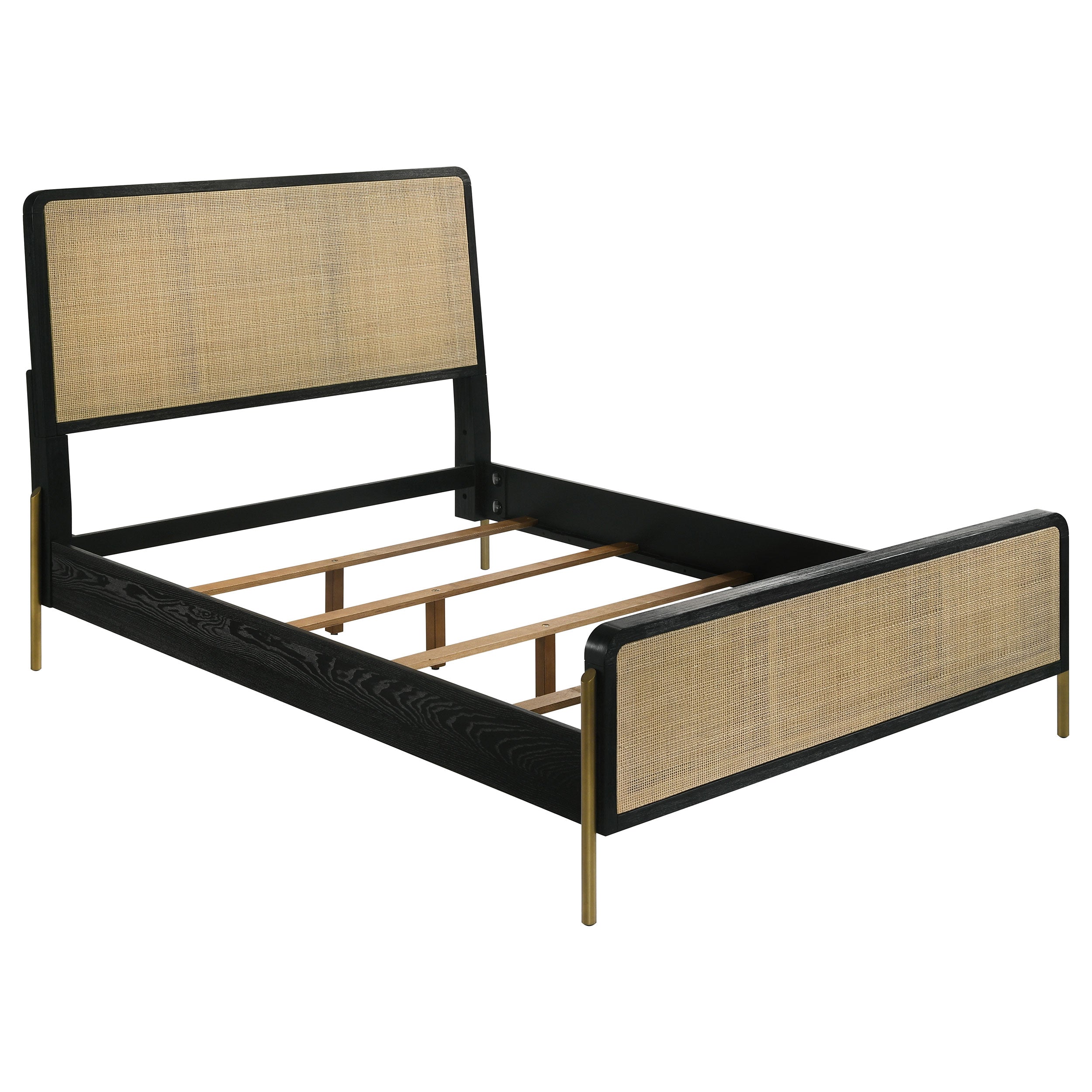 Arini Rattan Queen Panel Bed Black and Natural-