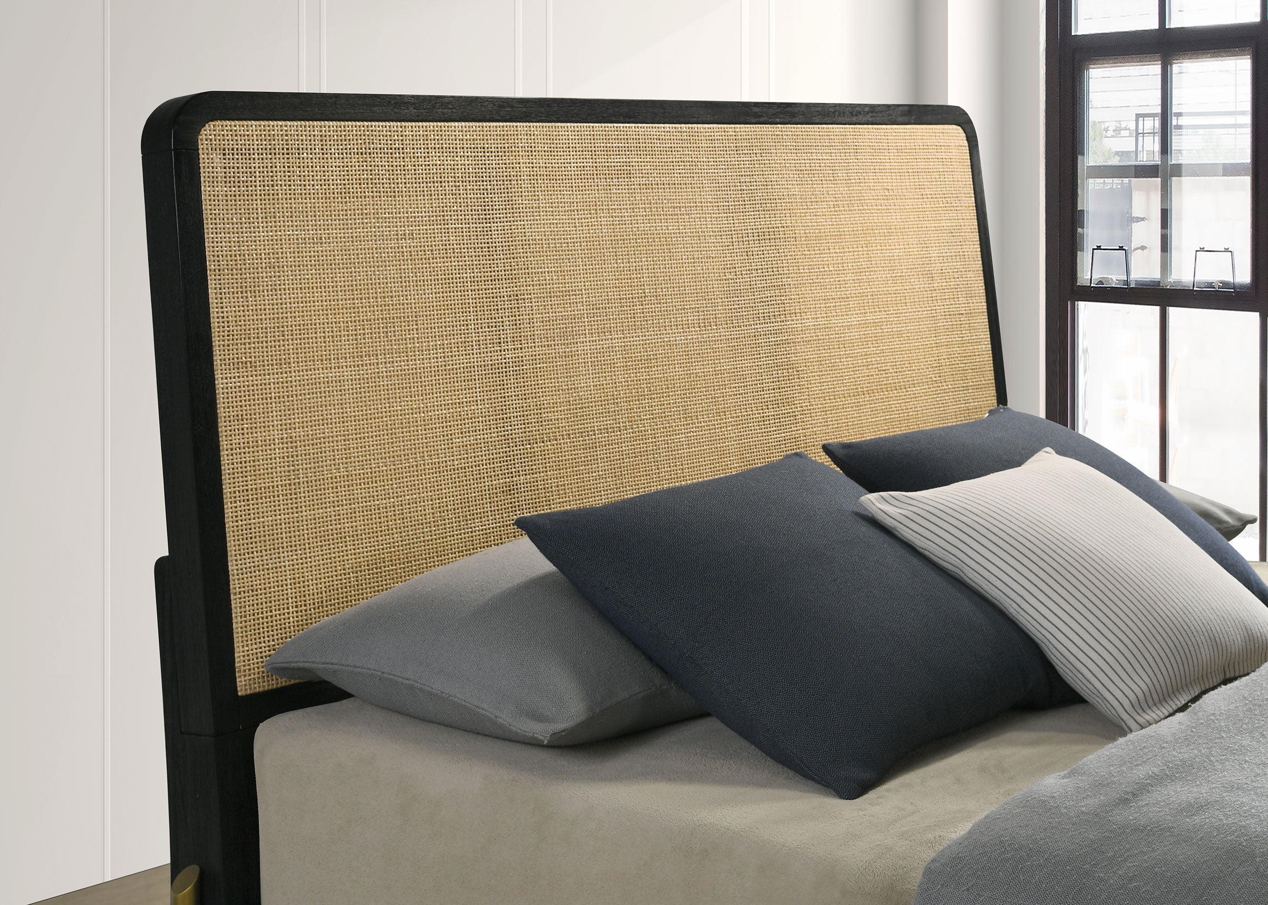 Arini Rattan Queen Panel Bed Black and Natural-