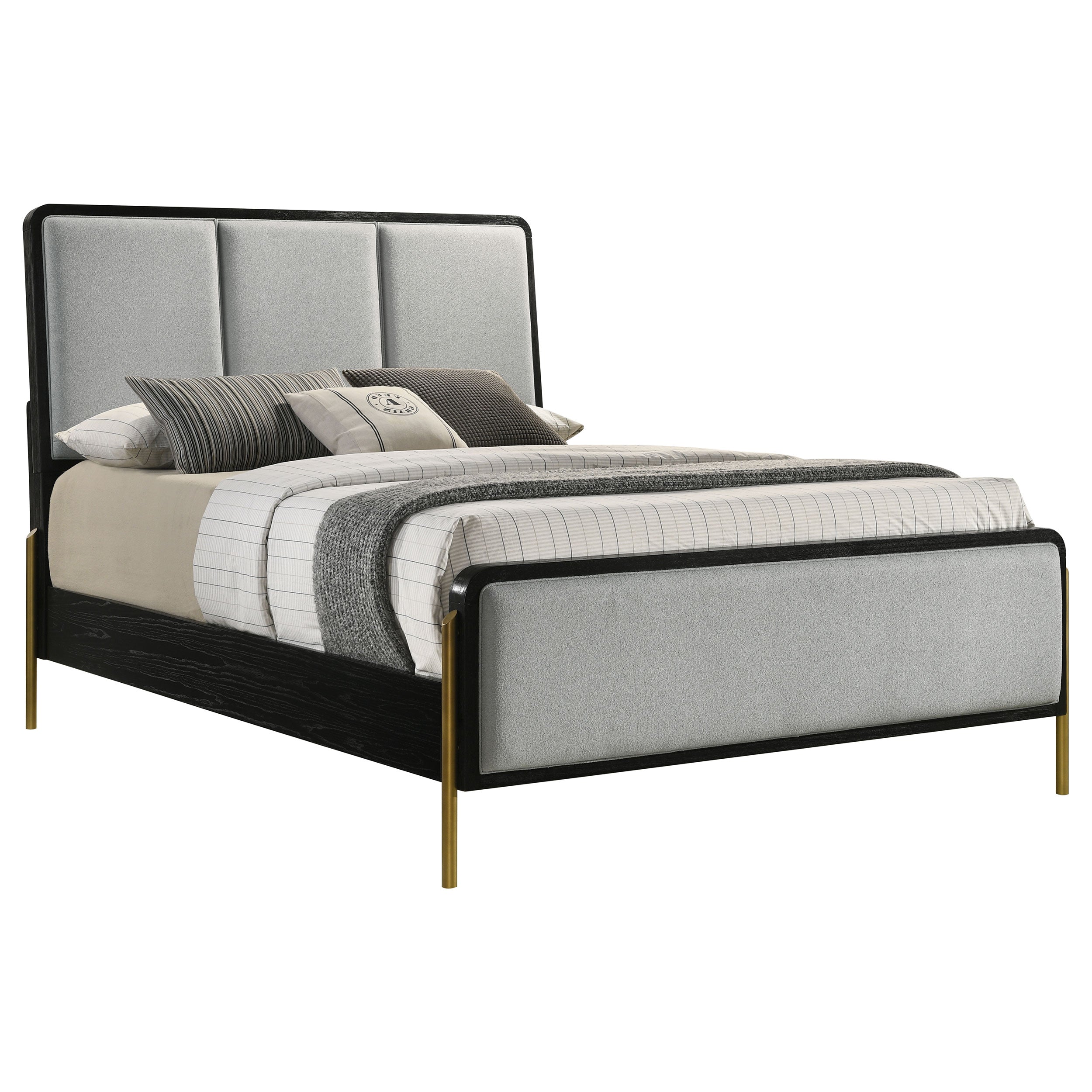 Arini Upholstered Queen Panel Bed Black and Grey-