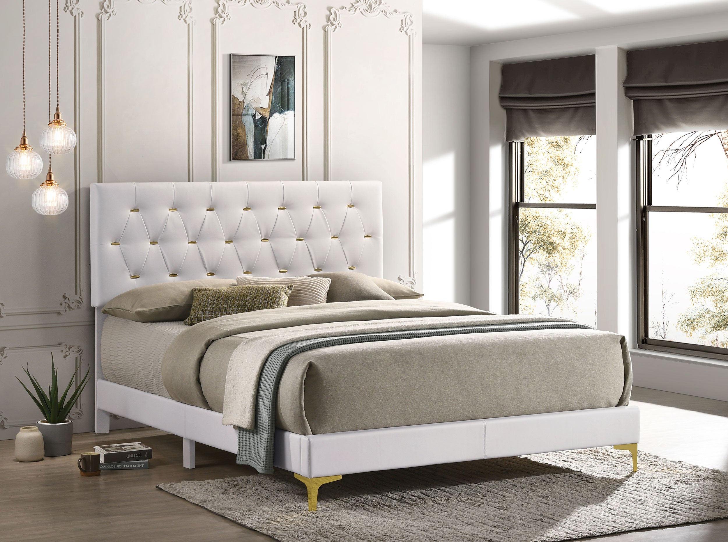 Kendall Upholstered Queen Panel Bed White-CoasterEveryday
