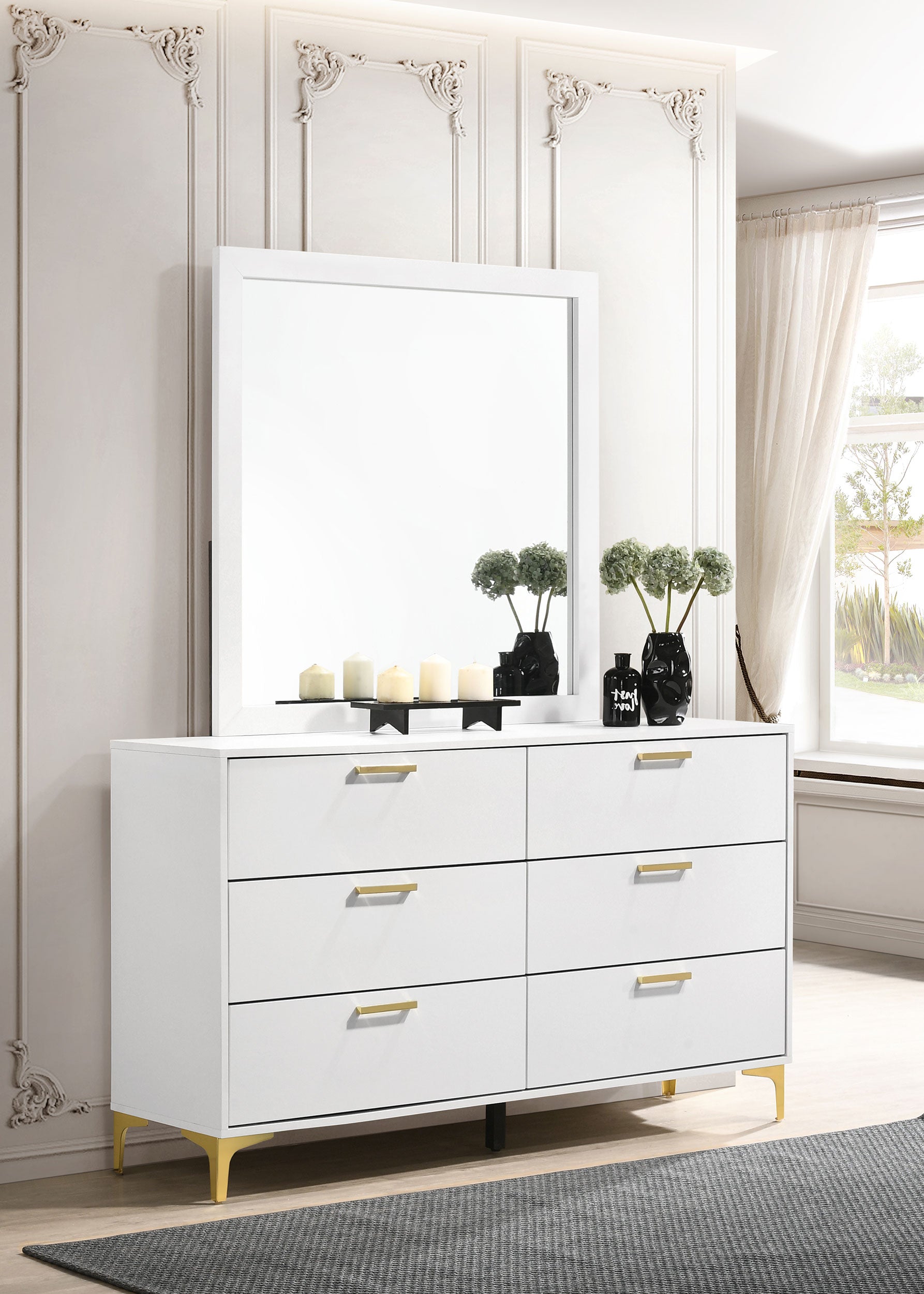 Kendall 6-drawer Dresser with Mirror White-CoasterEveryday