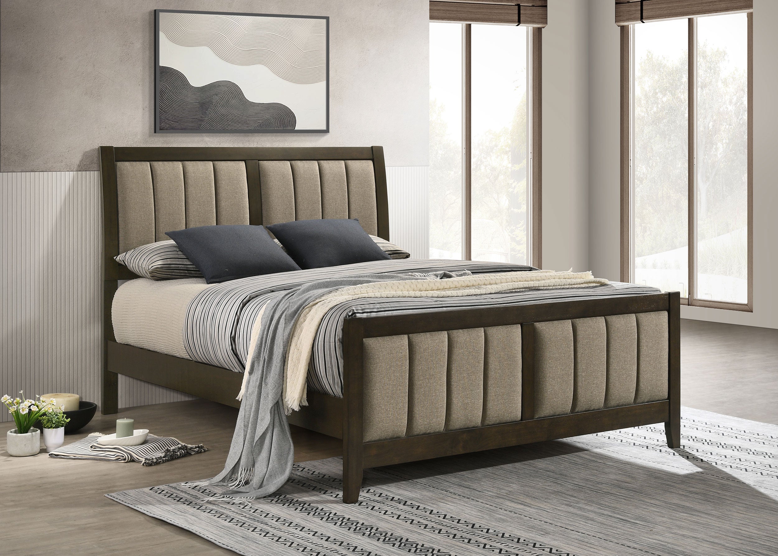 Wilkes 51-inch Upholstered Queen Bed Dark Cocoa-