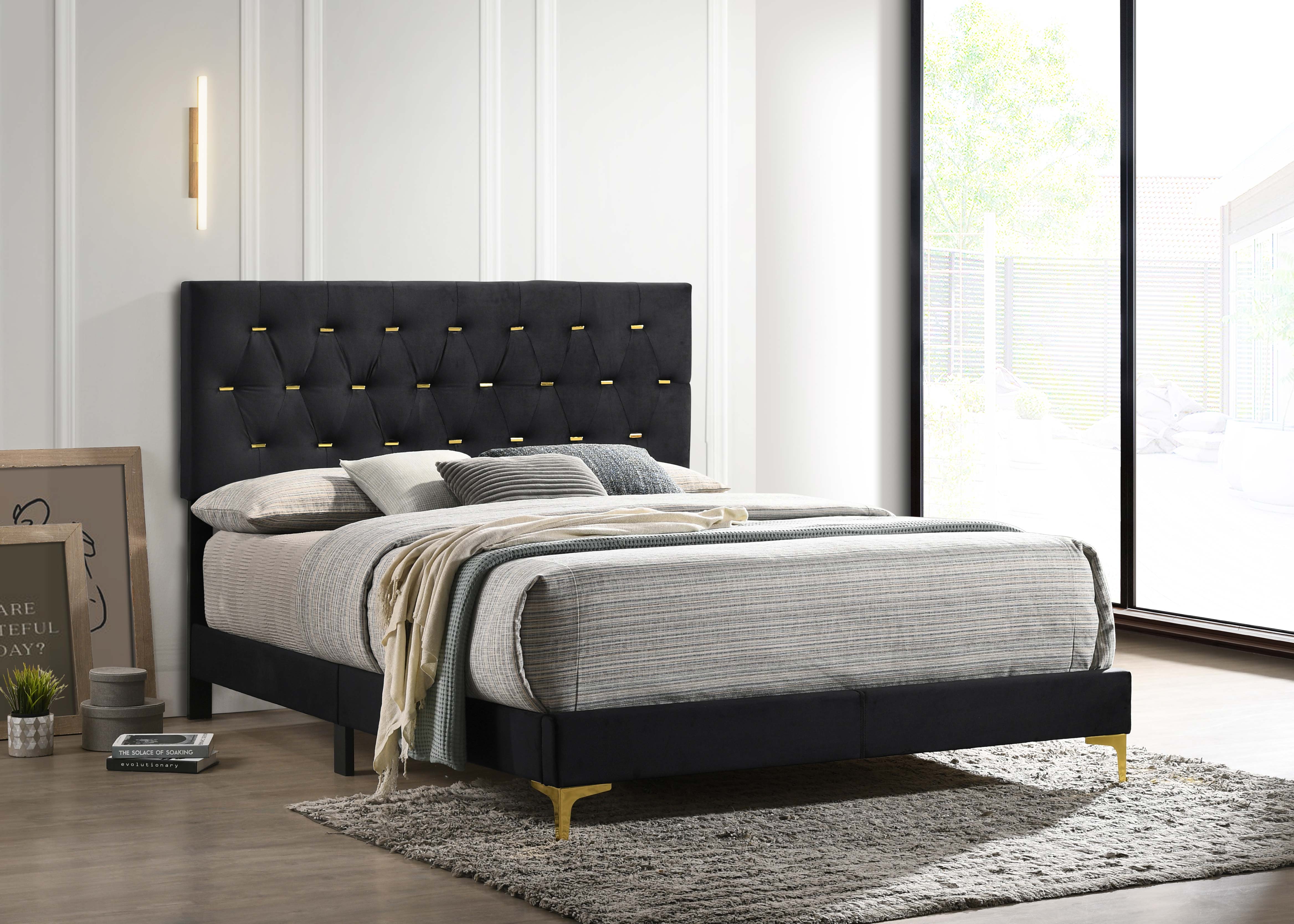 Kendall Upholstered Queen Panel Bed Black-CoasterEveryday