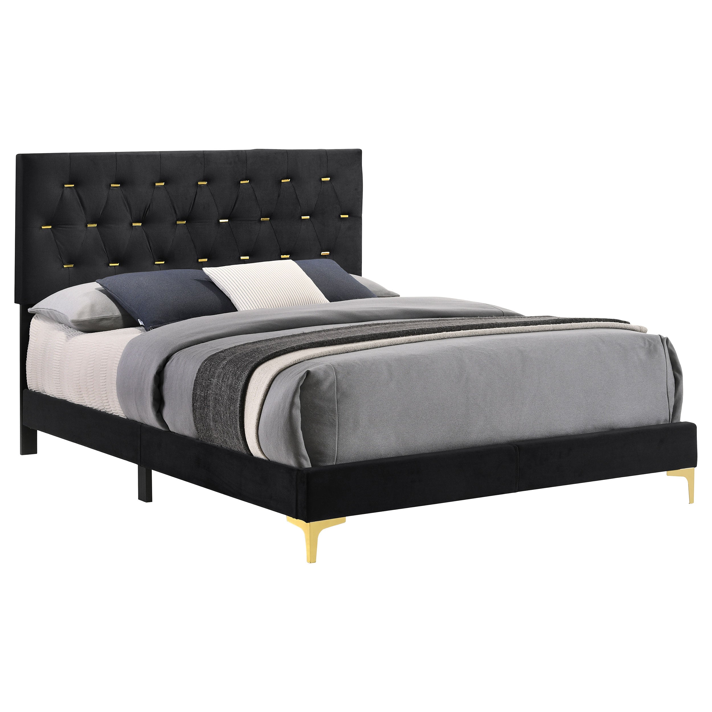 Kendall Upholstered Queen Panel Bed Black-CoasterEveryday