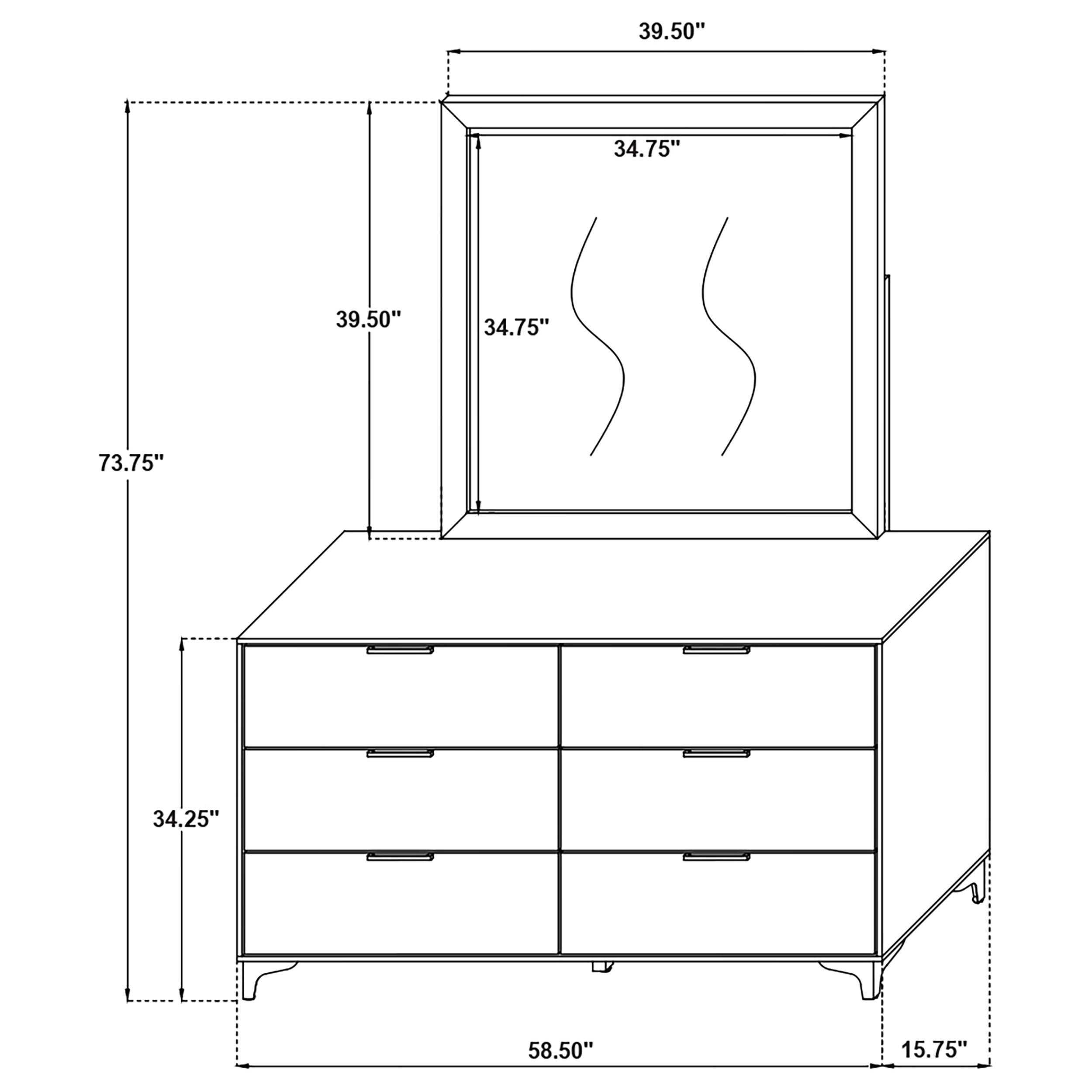 Kendall 6-drawer Dresser with Mirror Black-CoasterEveryday