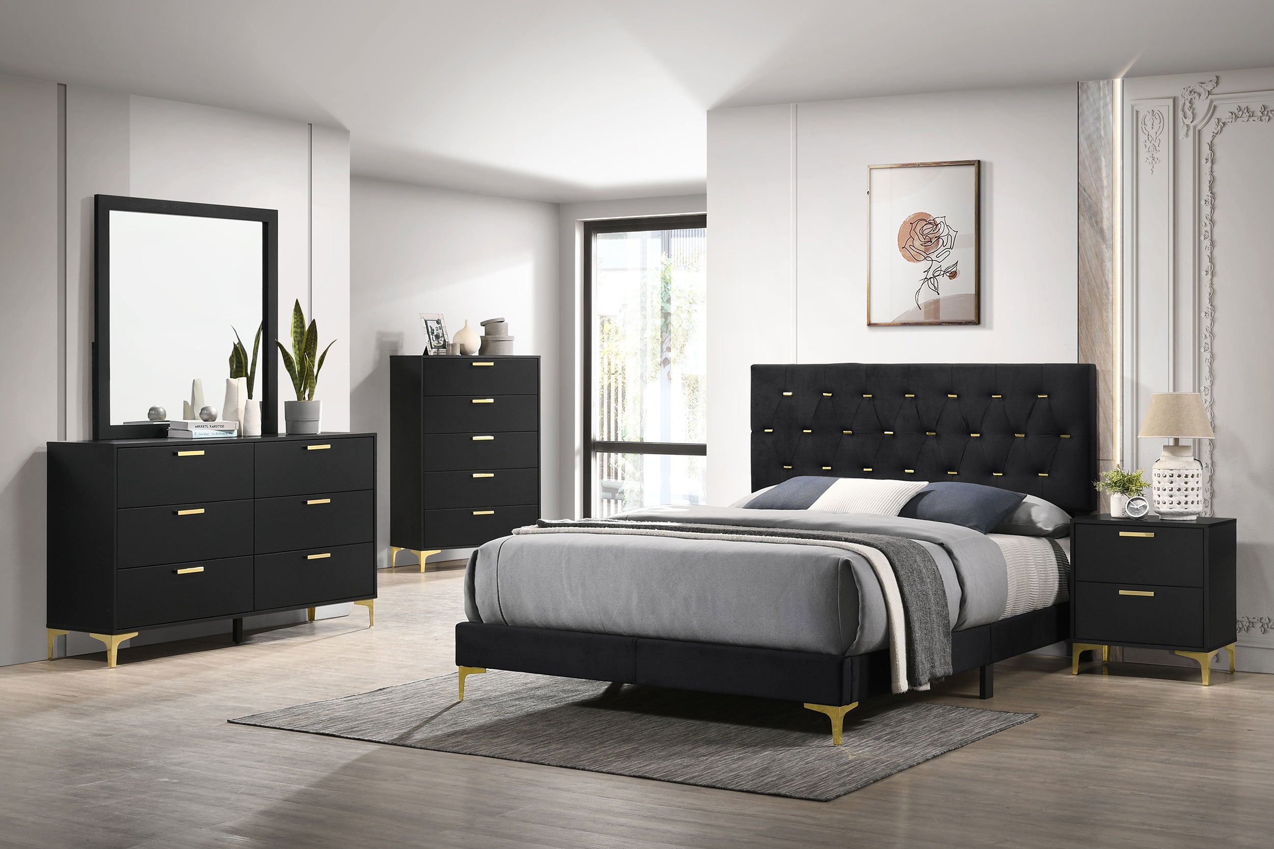 Kendall 6-drawer Dresser with Mirror Black-CoasterEveryday