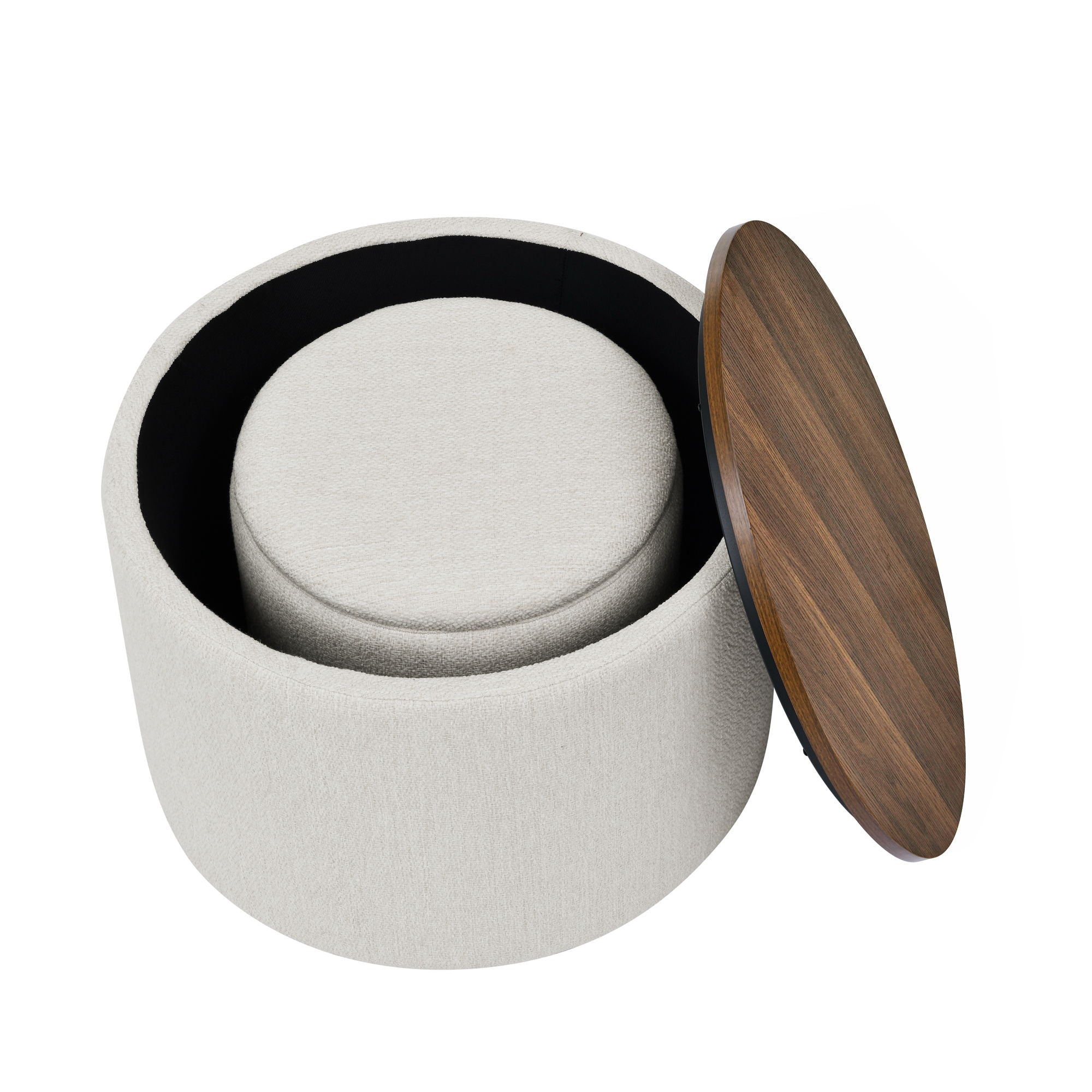 Classic 2 Piece Round Storage Ottoman Set With Drum Shaped Stool
