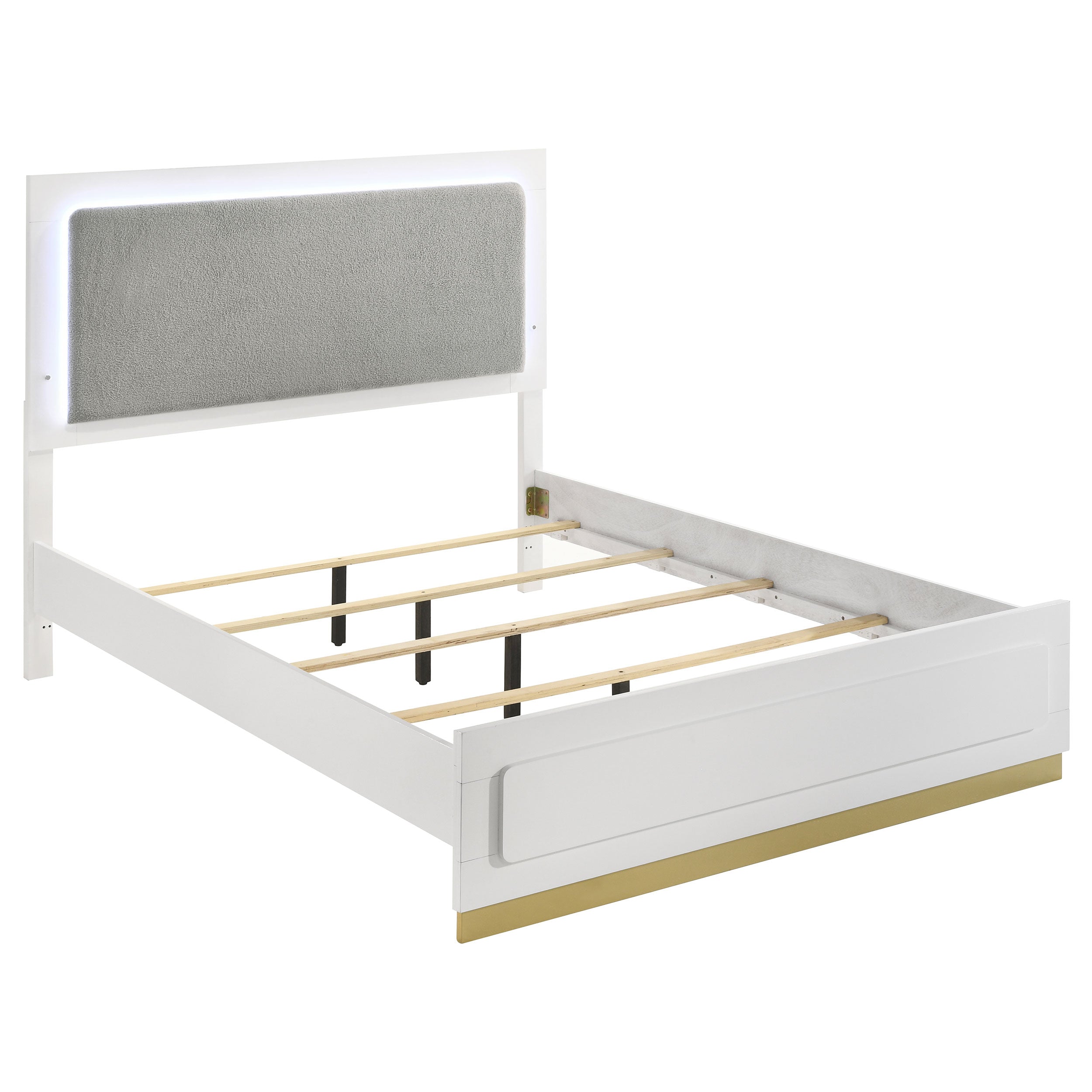 Caraway Wood Queen LED Panel Bed White-