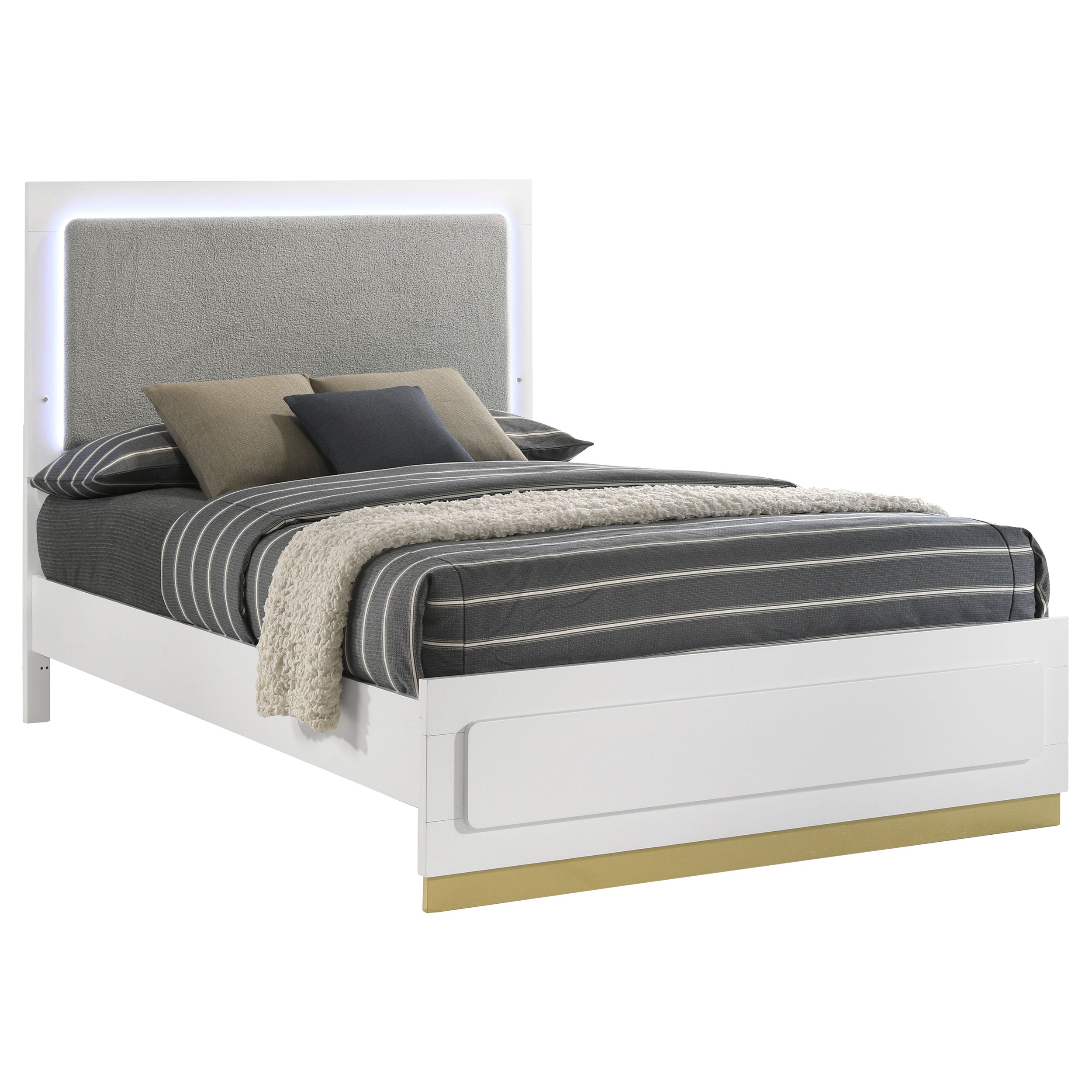 Caraway Wood Queen LED Panel Bed White-