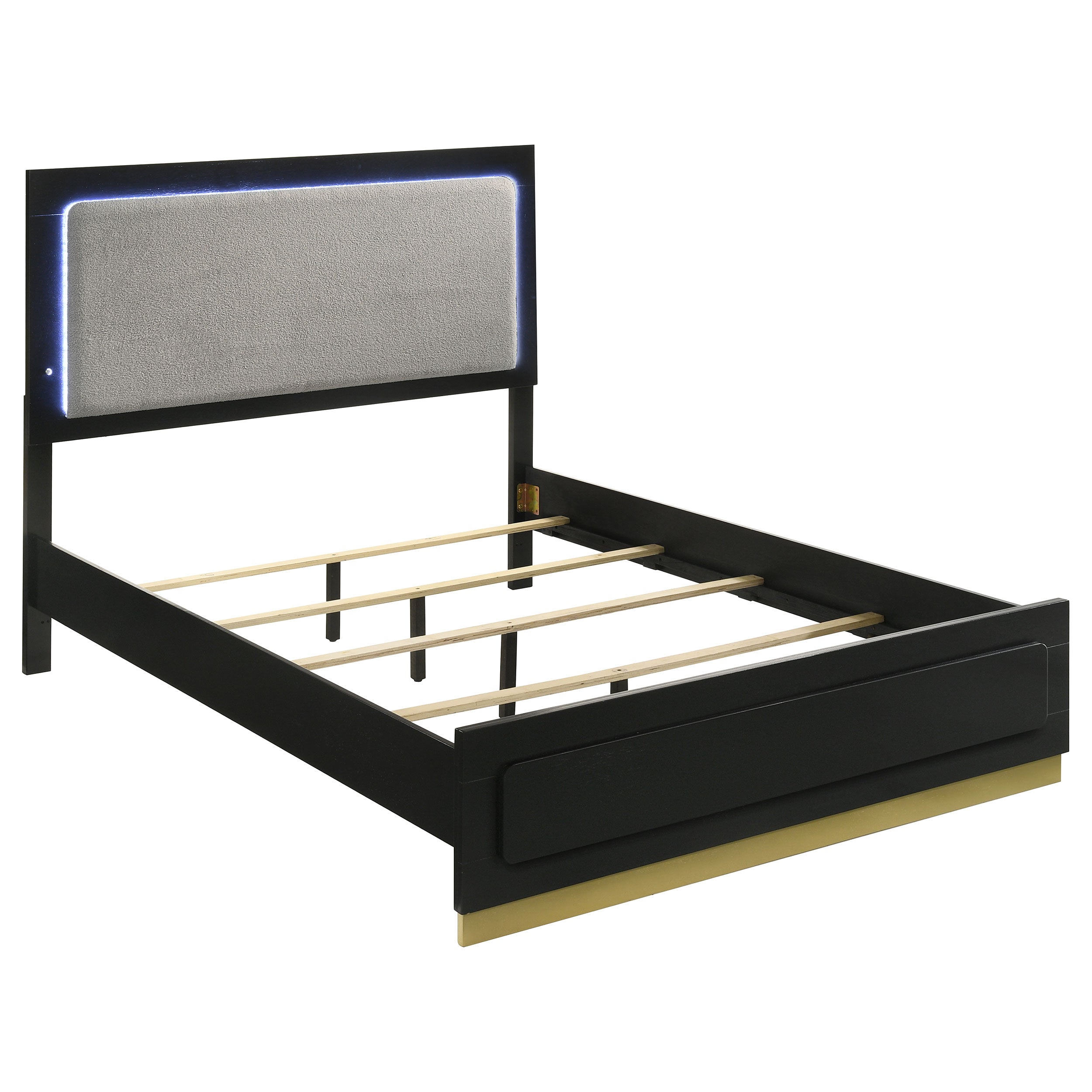 Caraway Wood Queen LED Panel Bed Black-