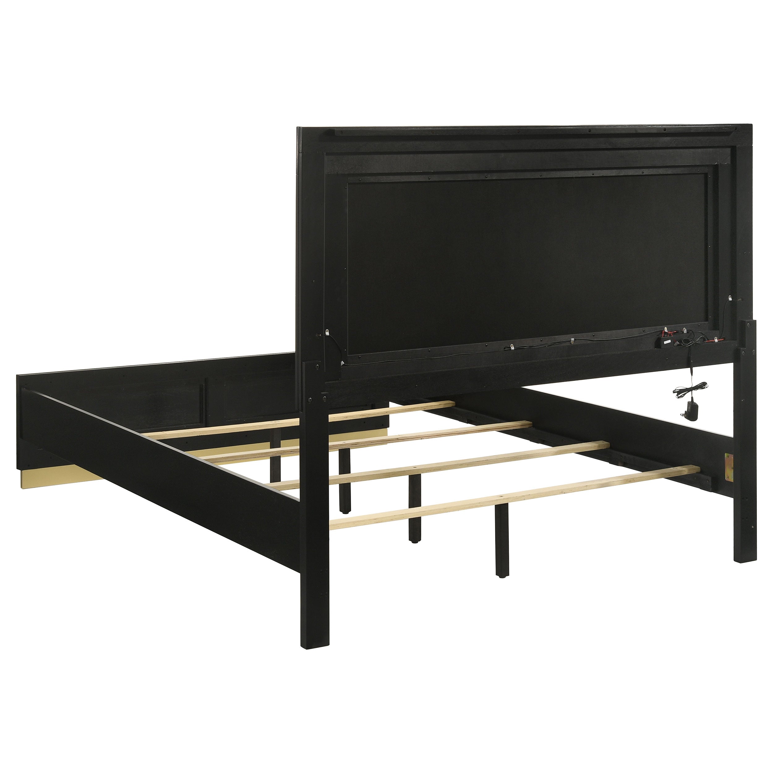 Caraway Wood Queen LED Panel Bed Black-