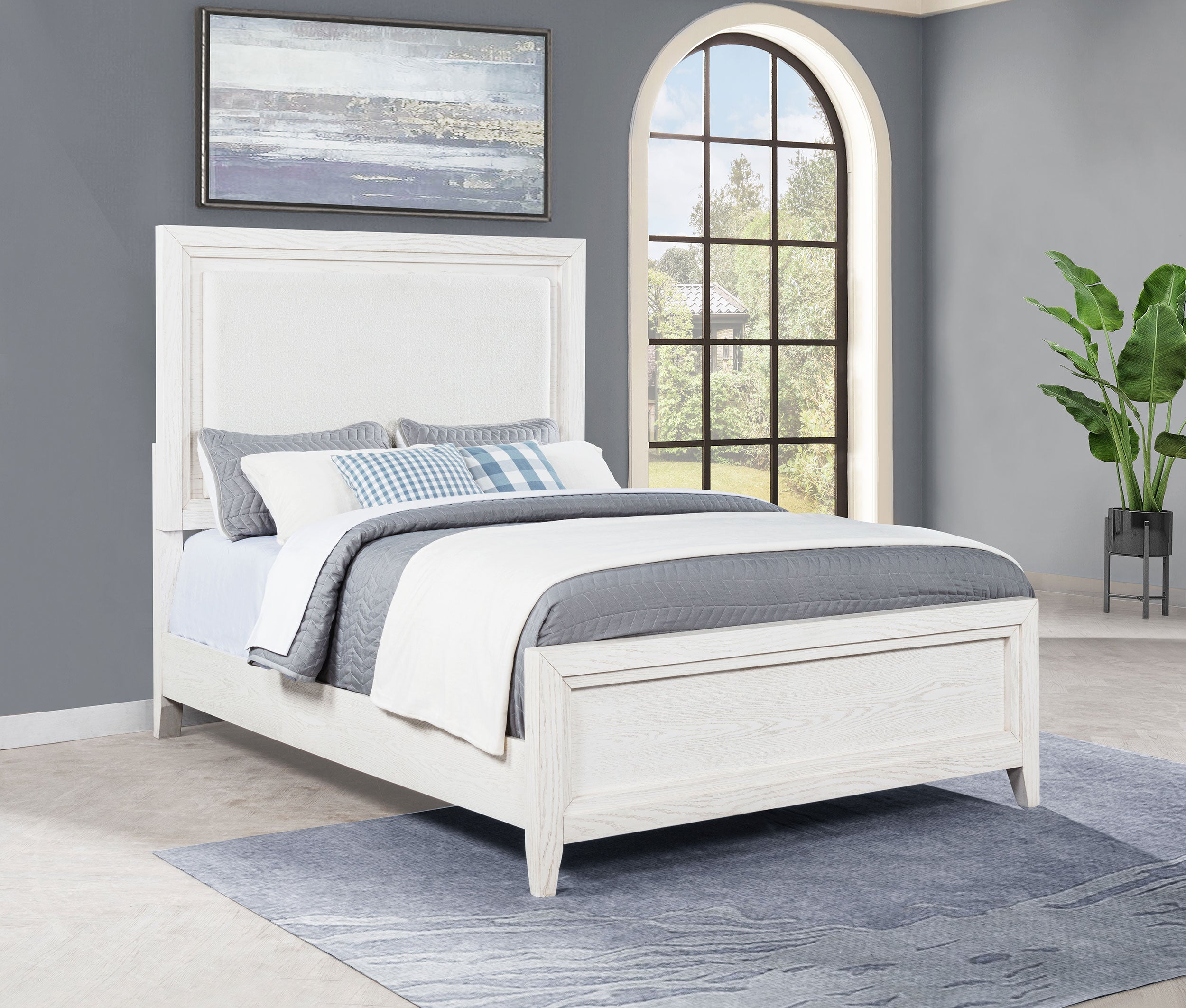 Marielle Queen Upholstered Panel Bed Distressed White-