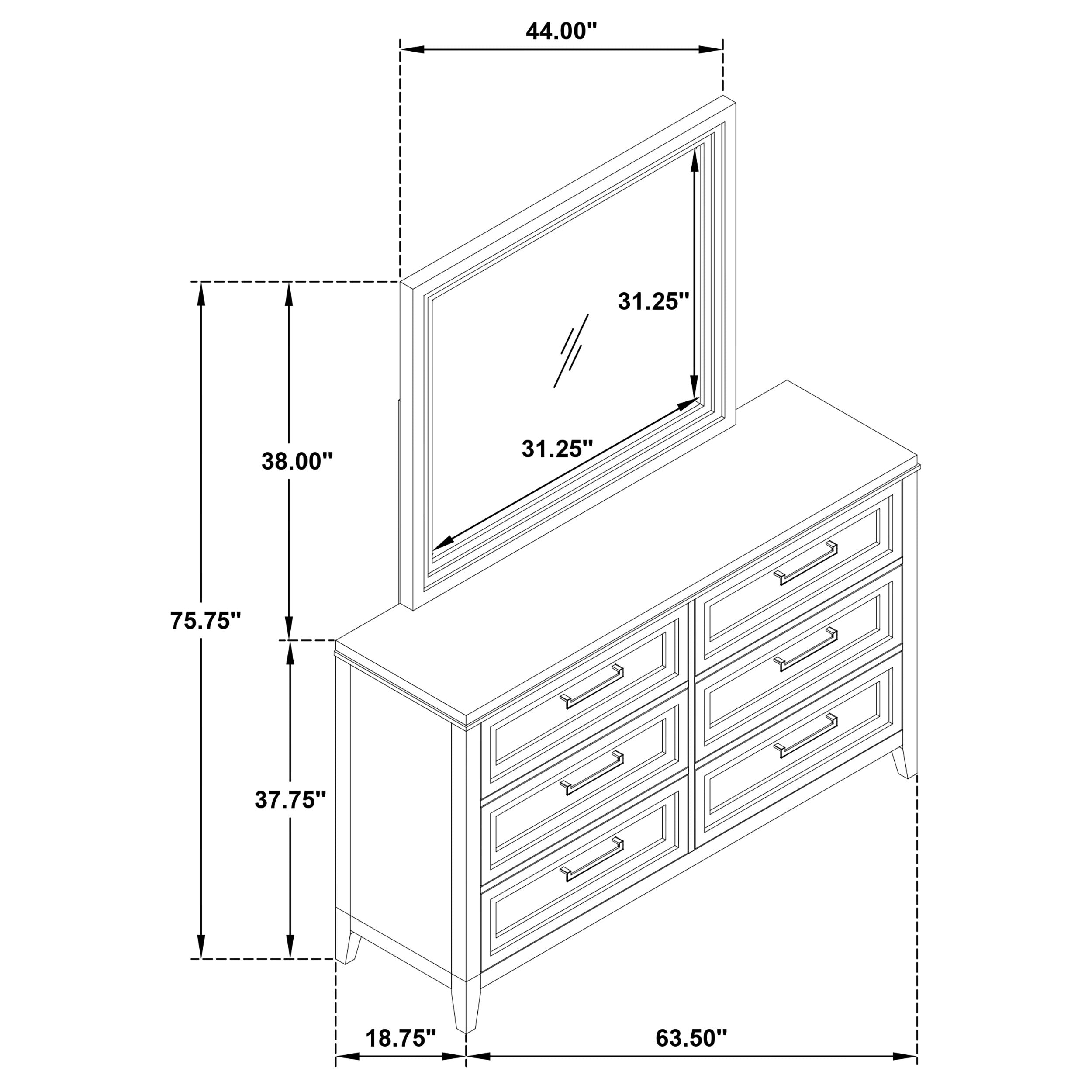 Marielle 6-drawer Dresser with Mirror Distressed White -