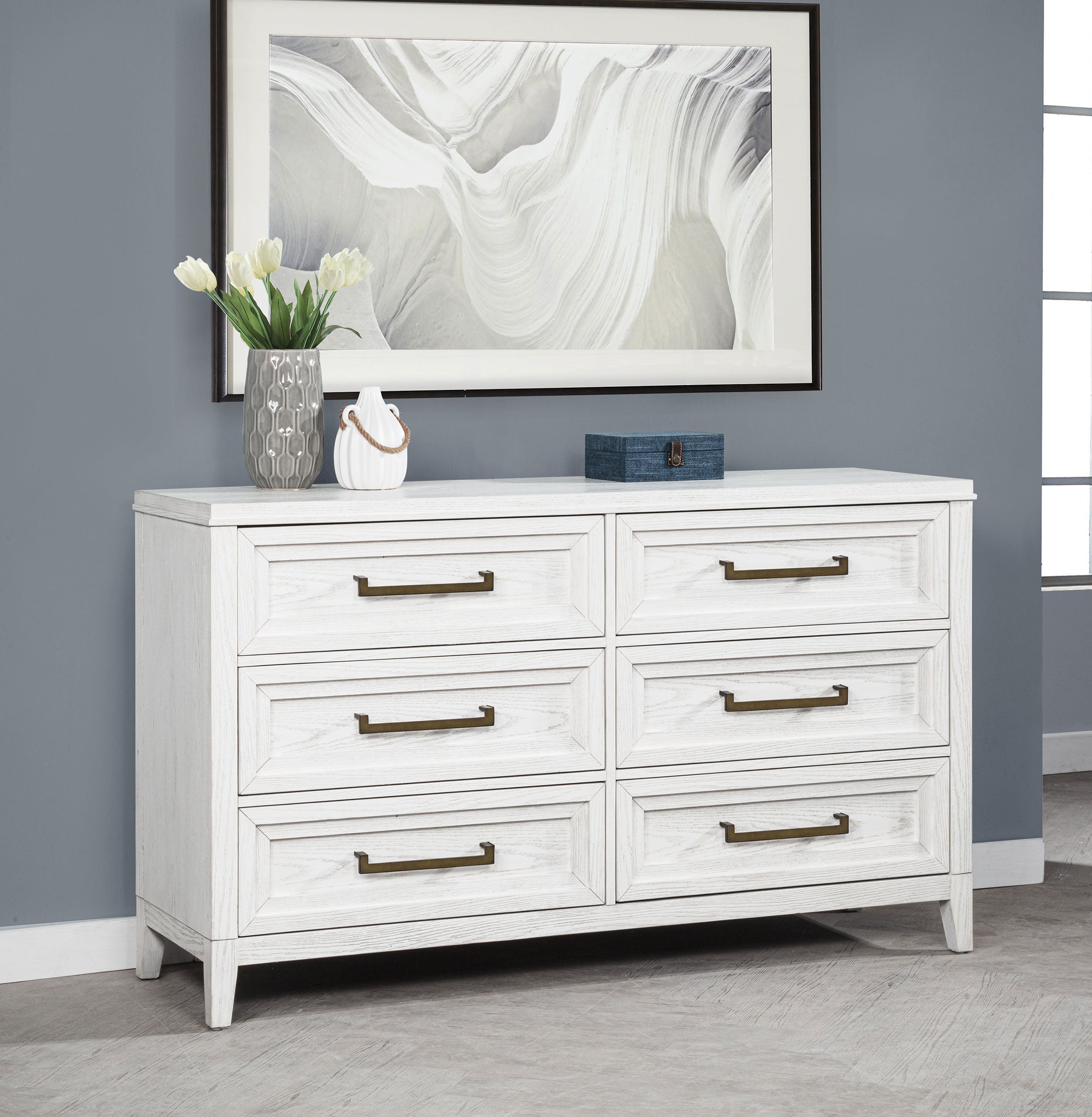 Marielle 6-drawer Bedroom Dresser Distressed White -