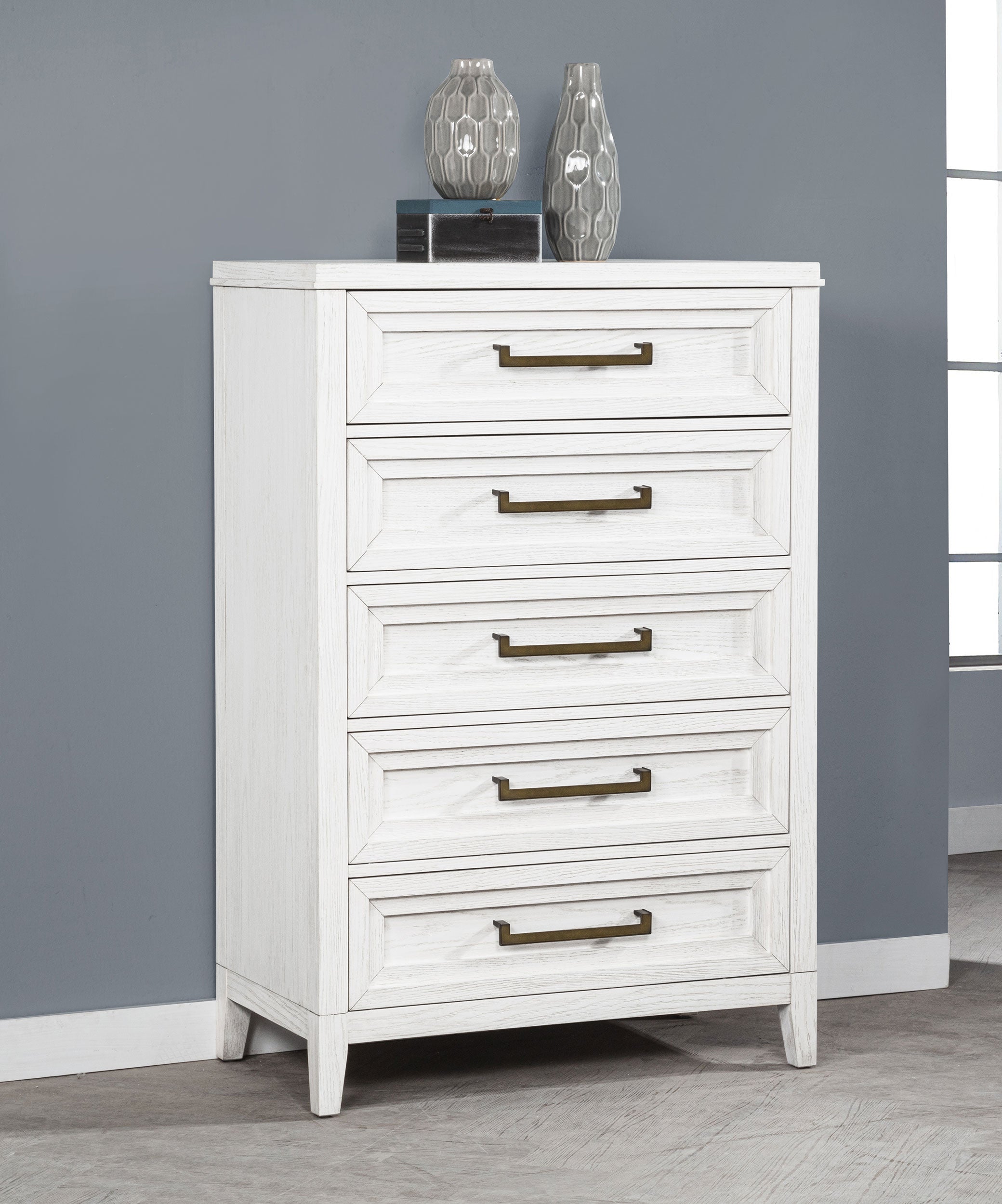 Marielle 5-drawer Bedroom Chest Distressed White -