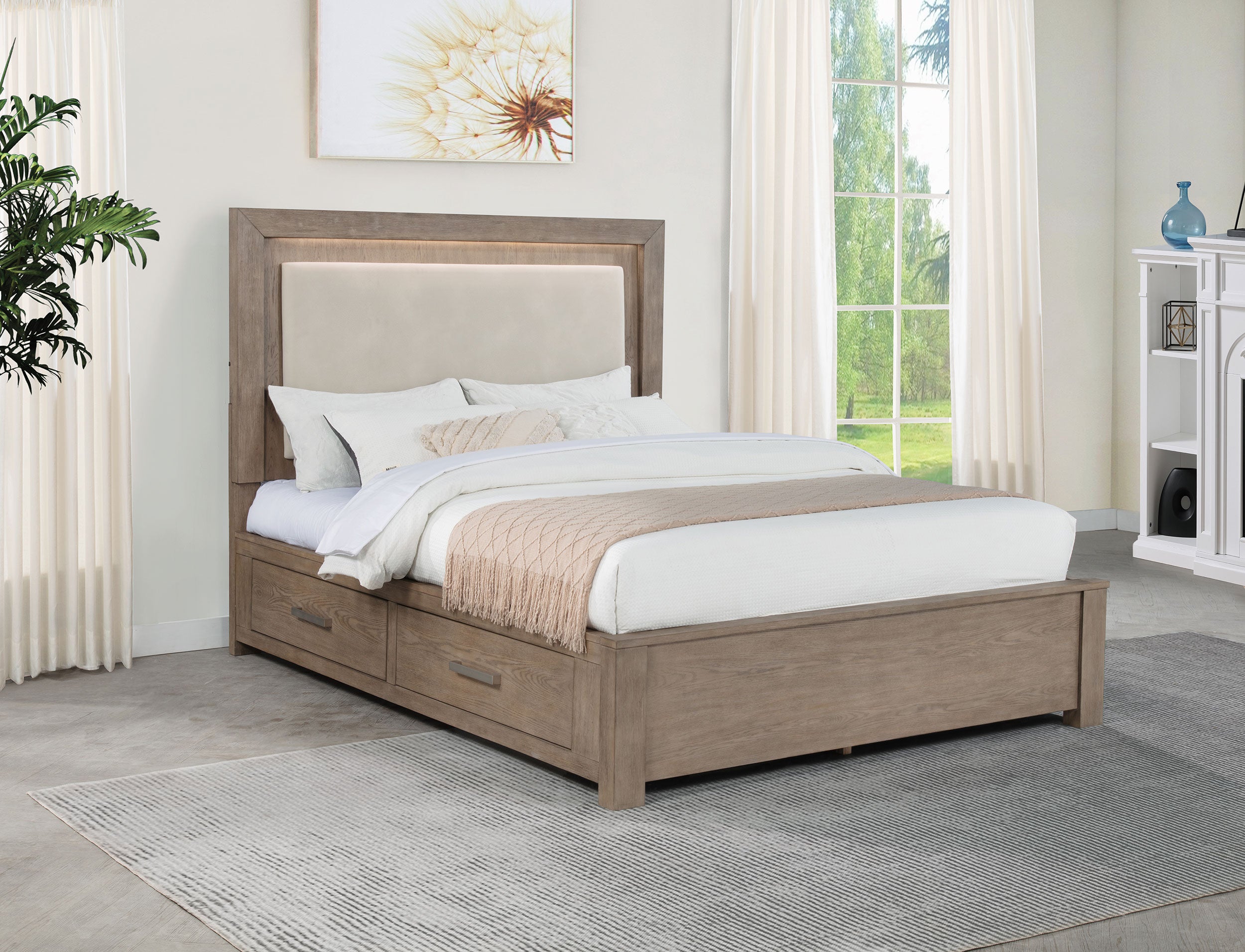 Kenora 56-inch Queen LED Storage Bed Barley Brown-