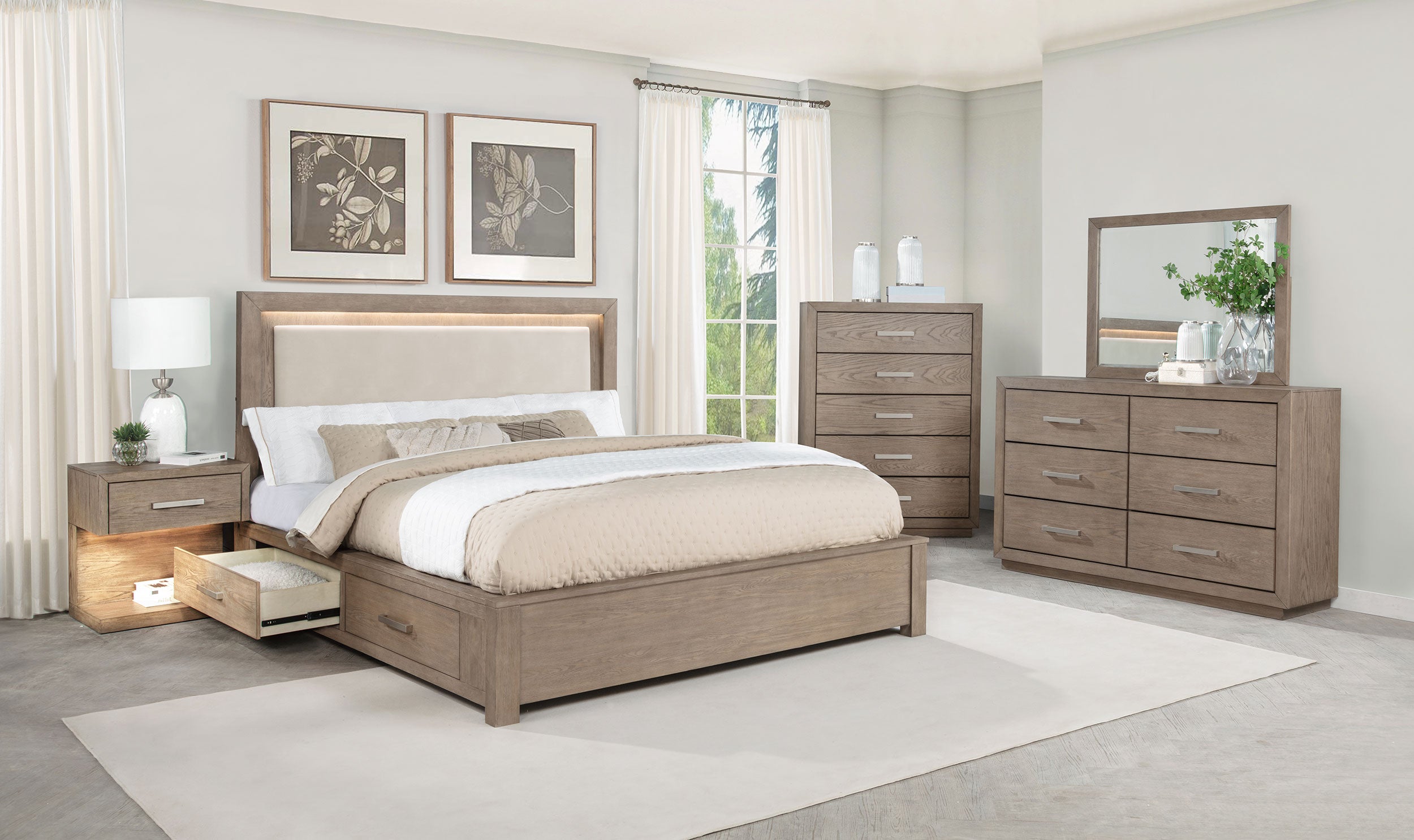Kenora 56-inch Queen LED Storage Bed Barley Brown-