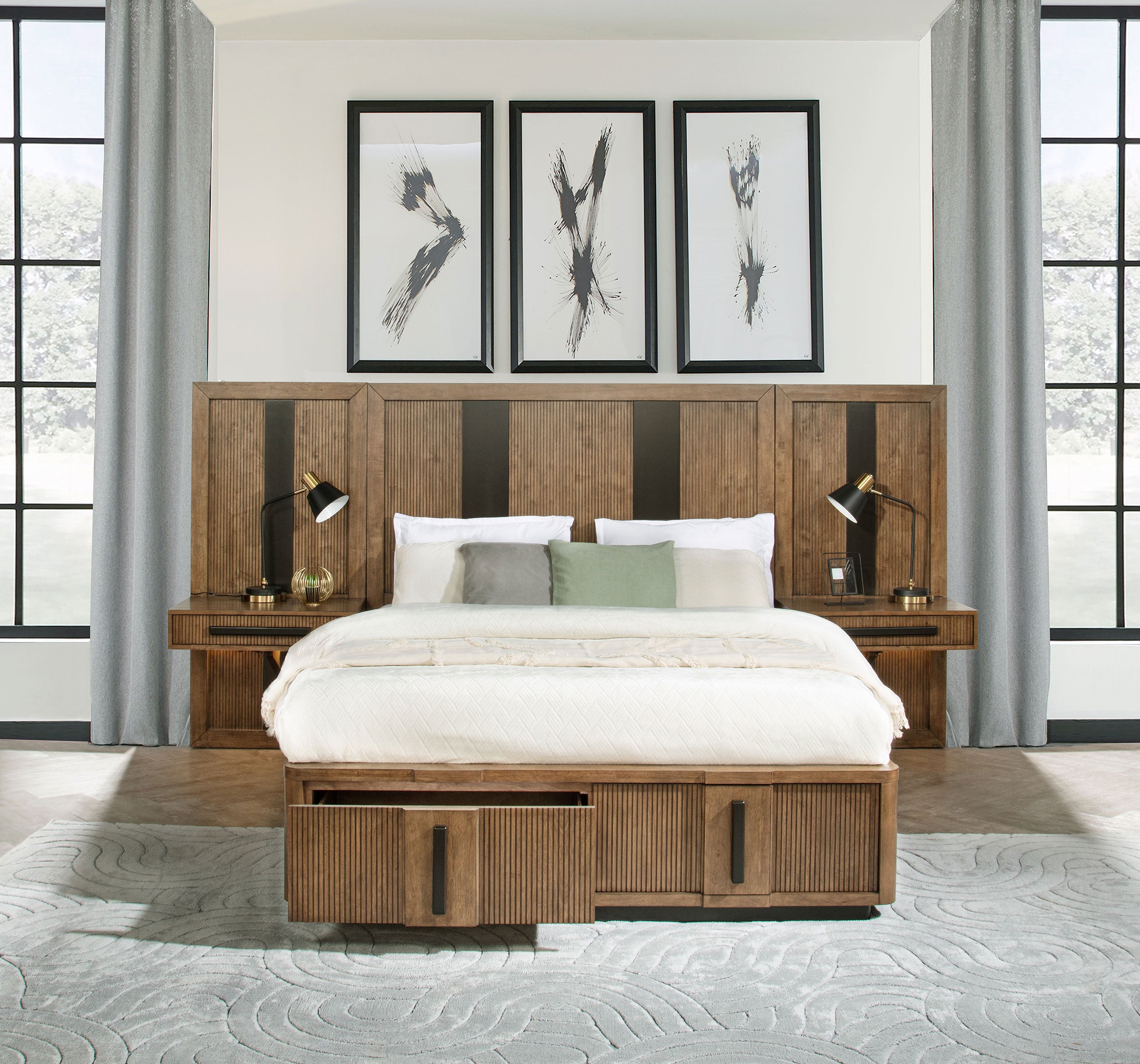 Terrace 2-piece Wall Panel with Nightstand Set Ash Brown-