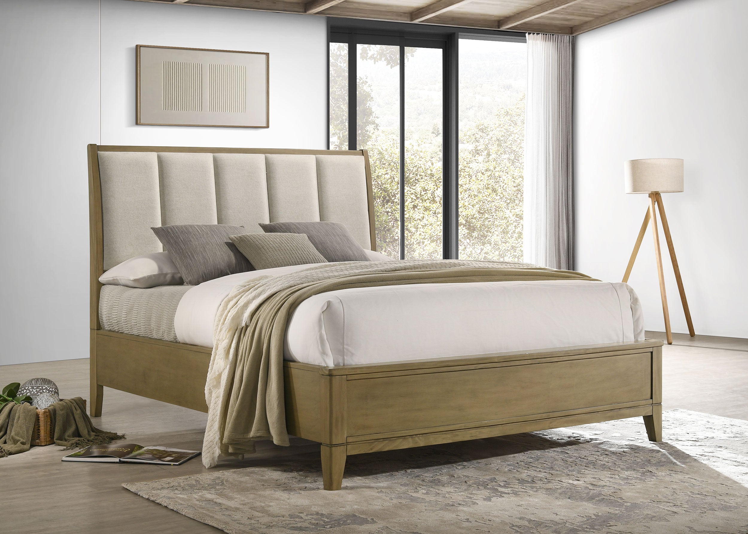 Granada Upholstered Queen Panel Bed Natural Pine-