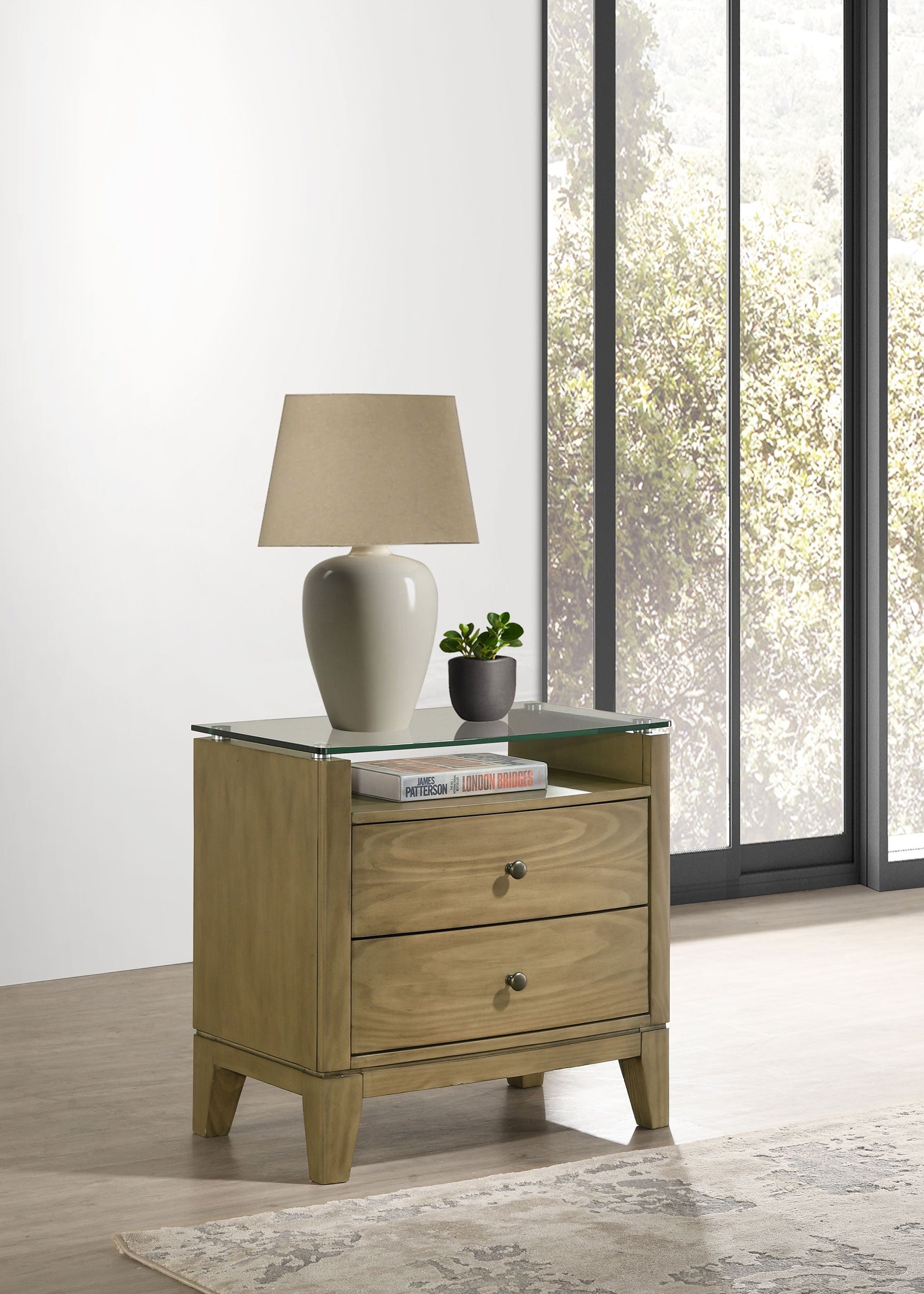 Granada 2-drawer Glass Top Nightstand Natural Pine-