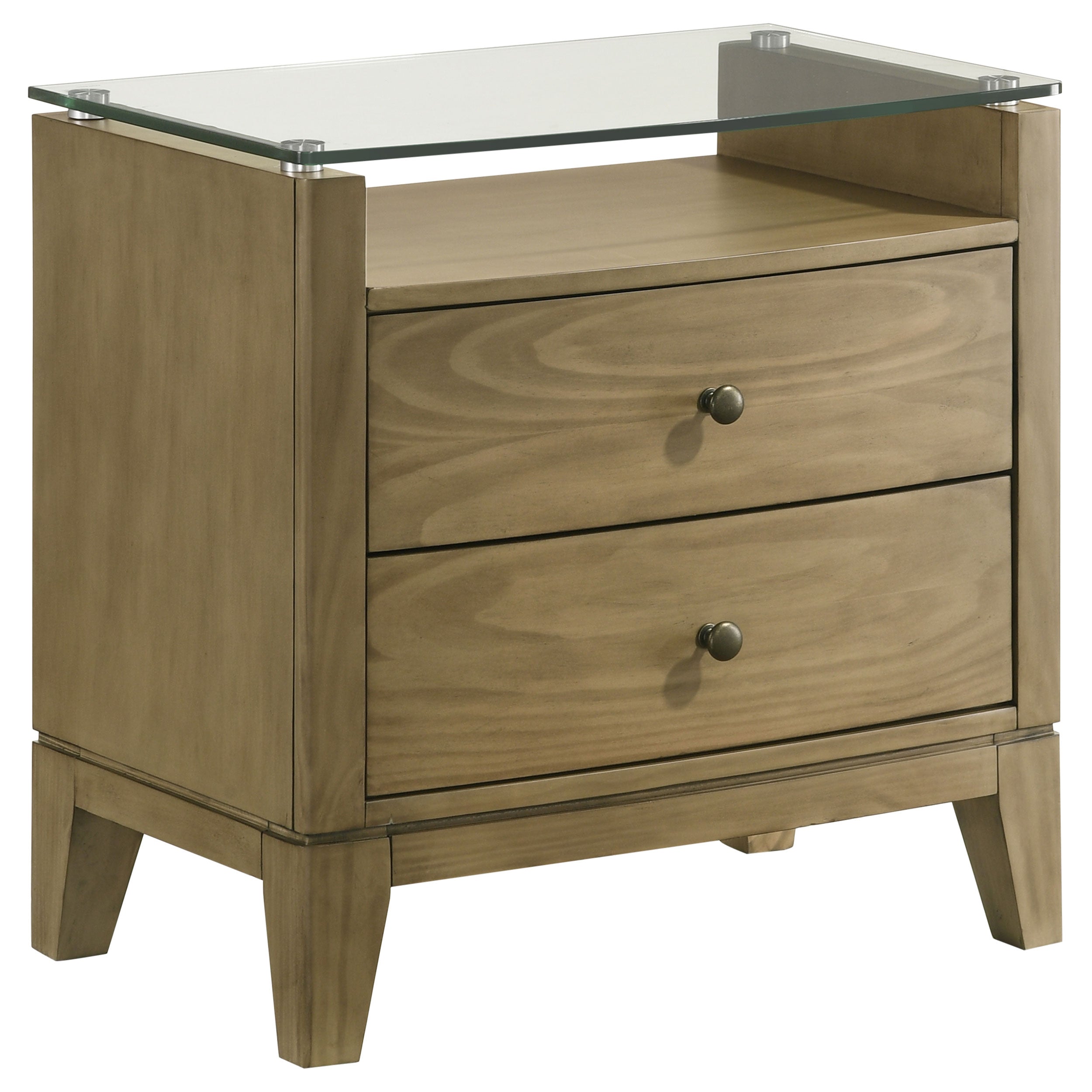 Granada 2-drawer Glass Top Nightstand Natural Pine-