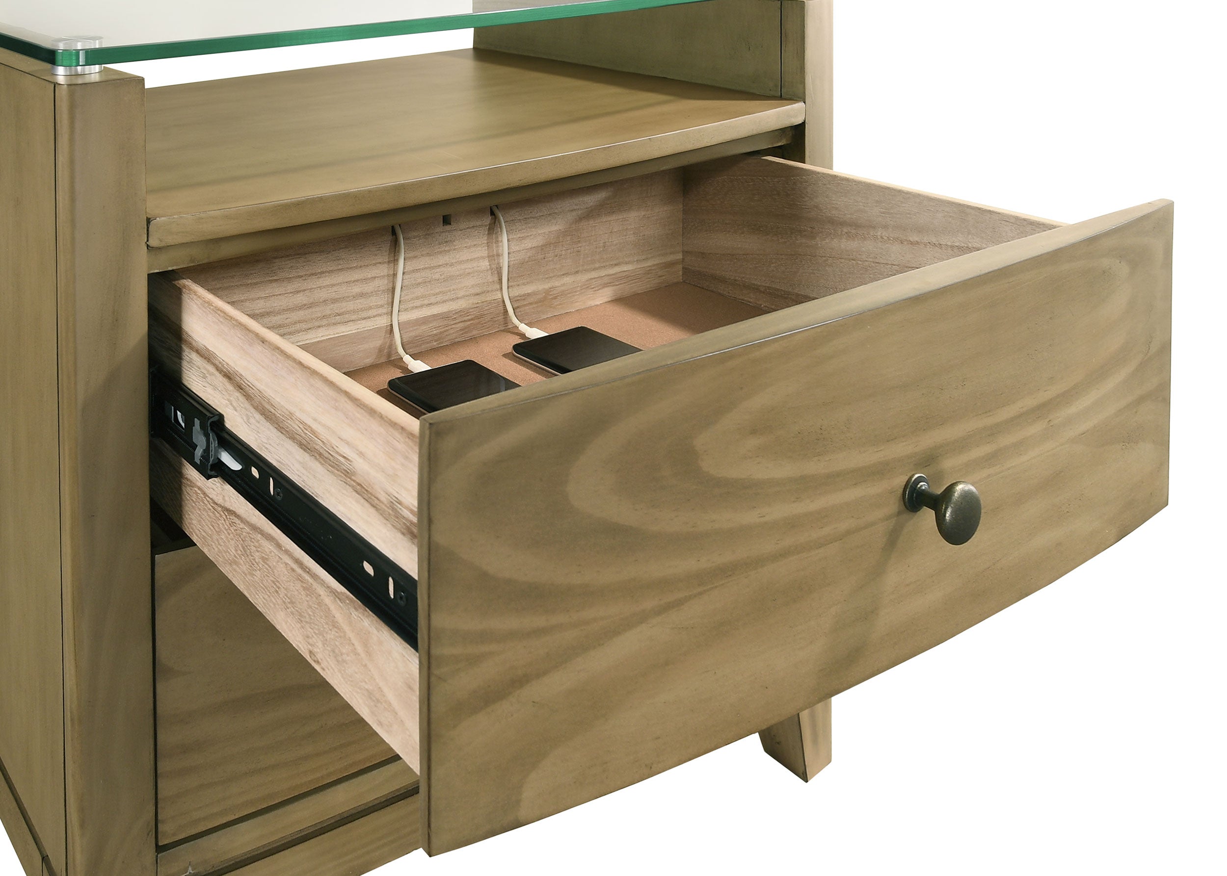 Granada 2-drawer Glass Top Nightstand Natural Pine-