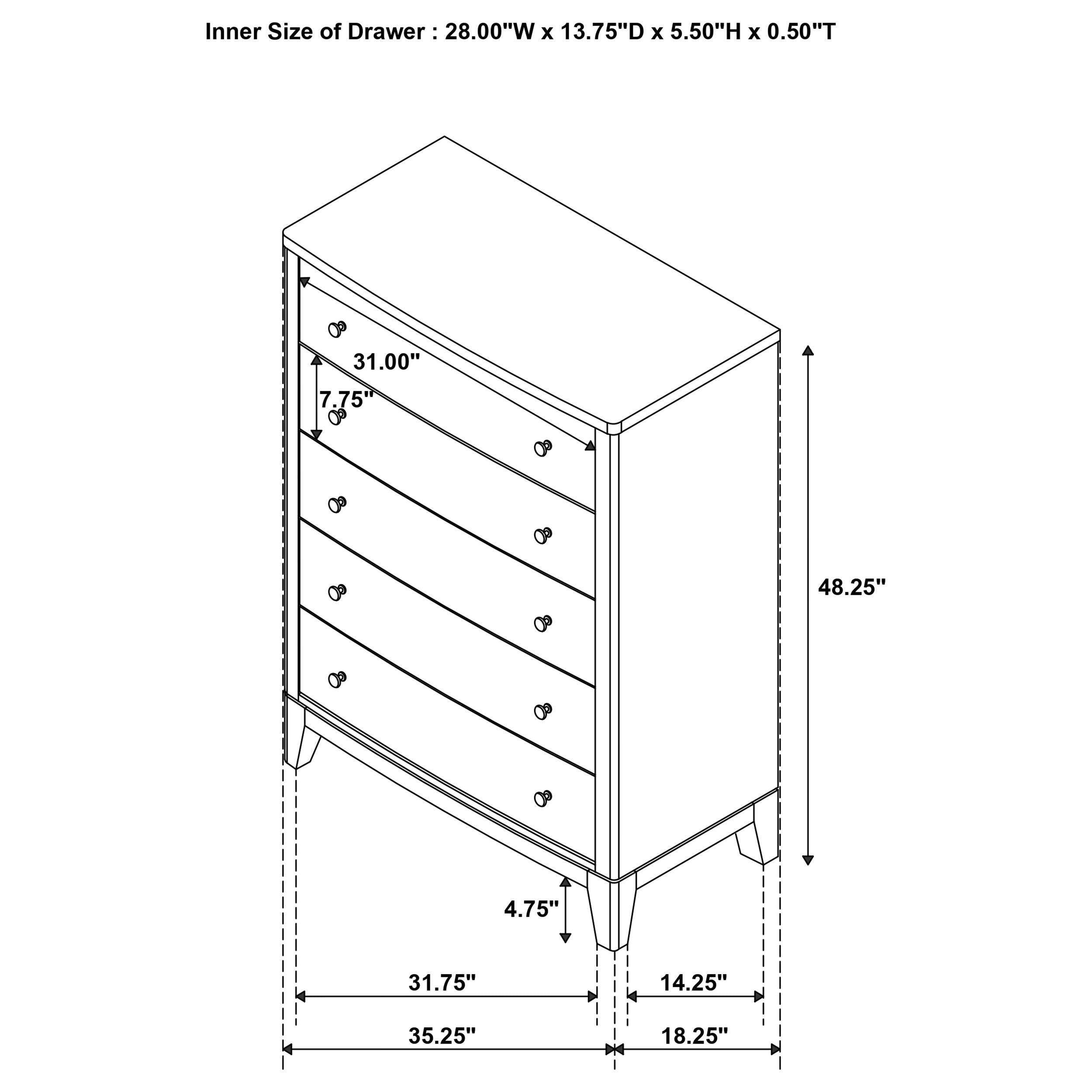 Granada 5-drawer Bedroom Chest of Drawers Natural Pine-