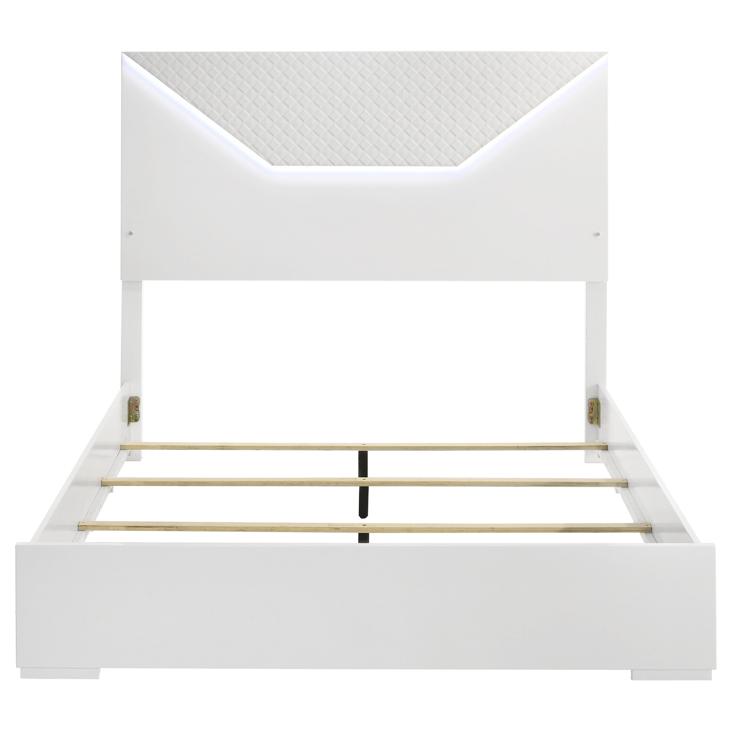 Ives Queen Panel Bed LED Headboard White High Gloss-