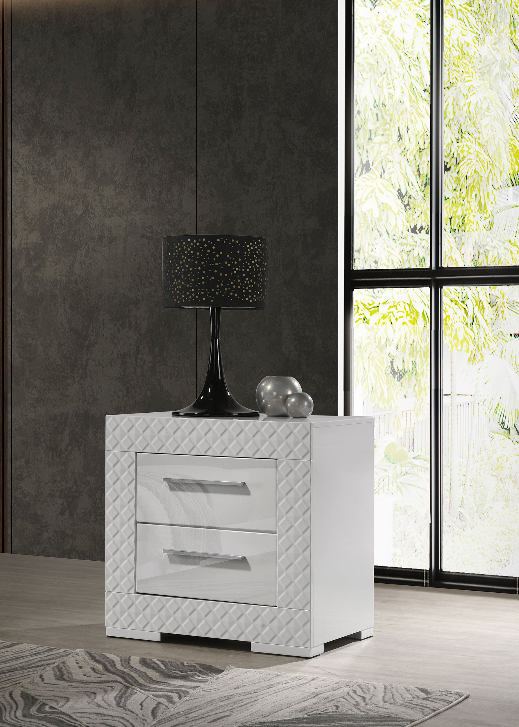 Ives 2-drawer Nightstand Bedside Table White High Gloss-