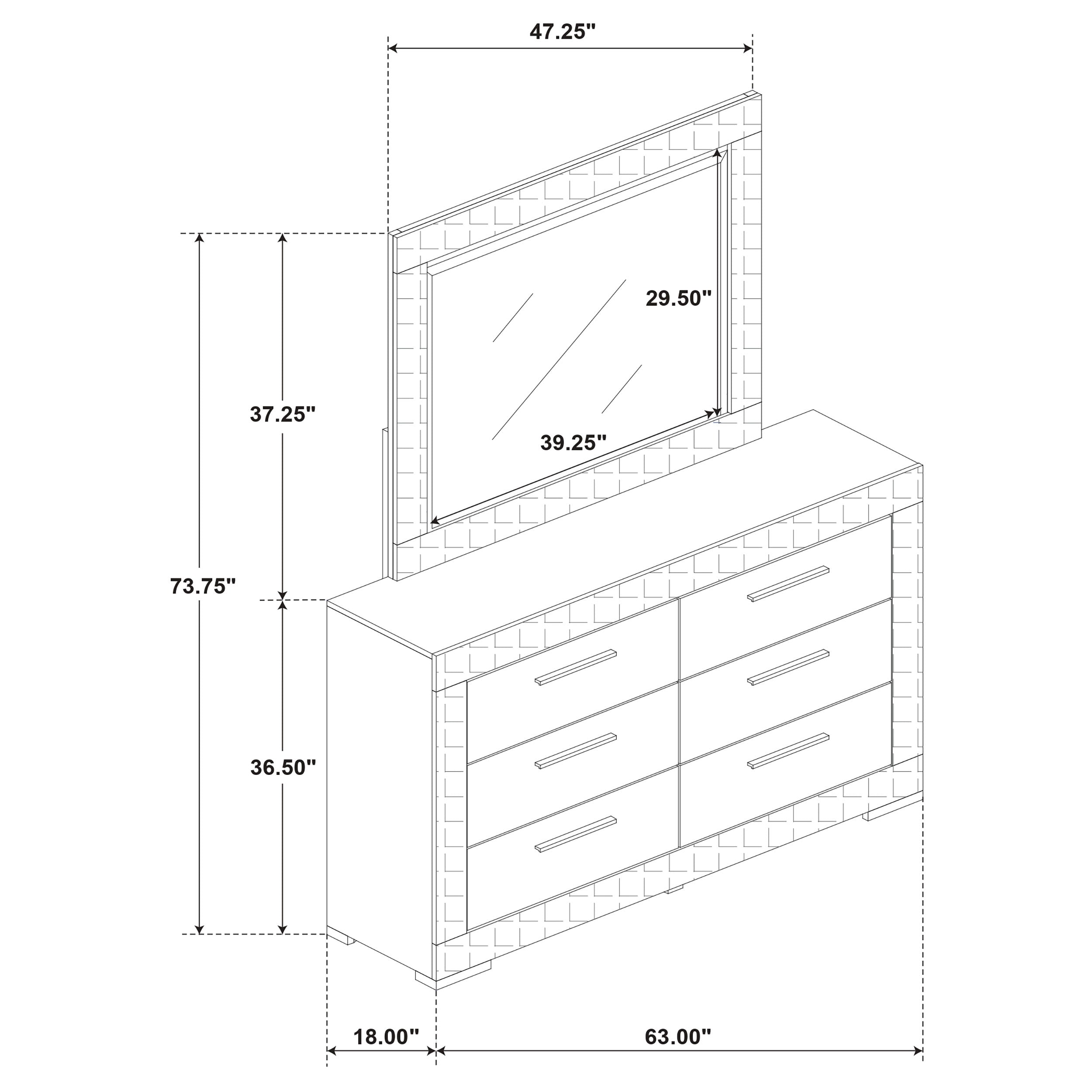 Ives 6-drawer Dresser and Mirror White High Gloss-