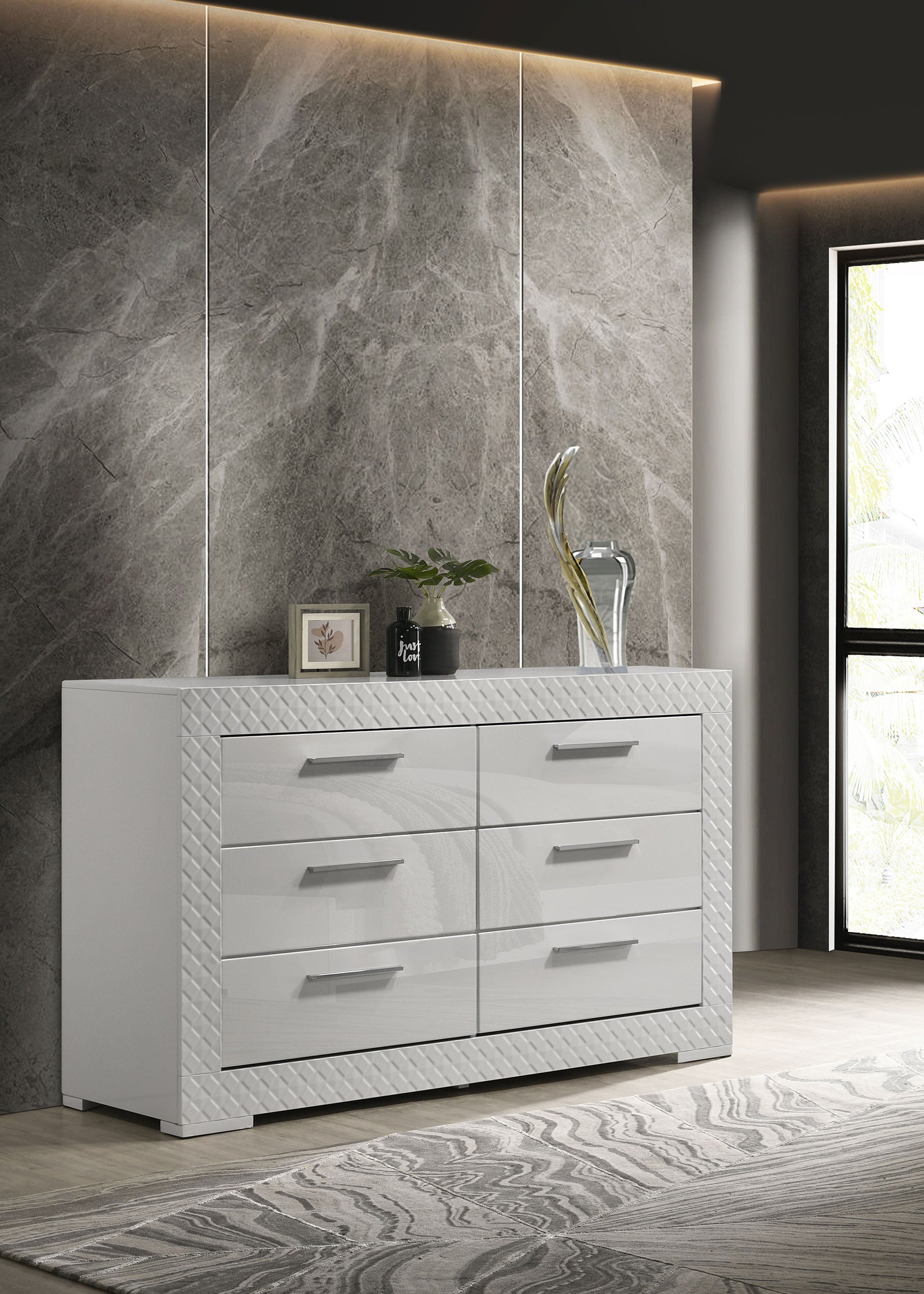 Ives 6-drawer Dresser Cabinet White High Gloss-