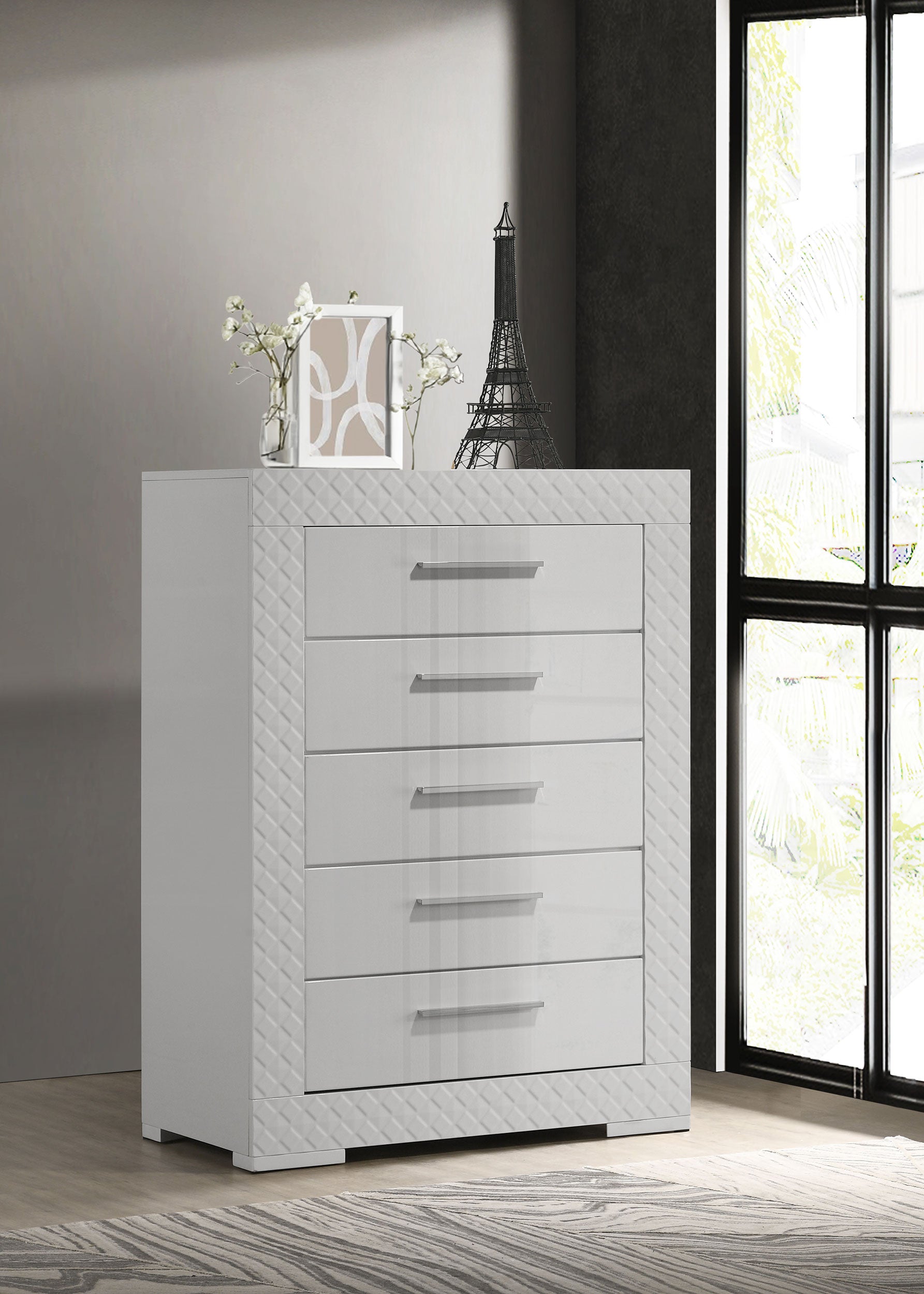 Ives 5-drawer Bedroom Chest of Drawers White High Gloss-